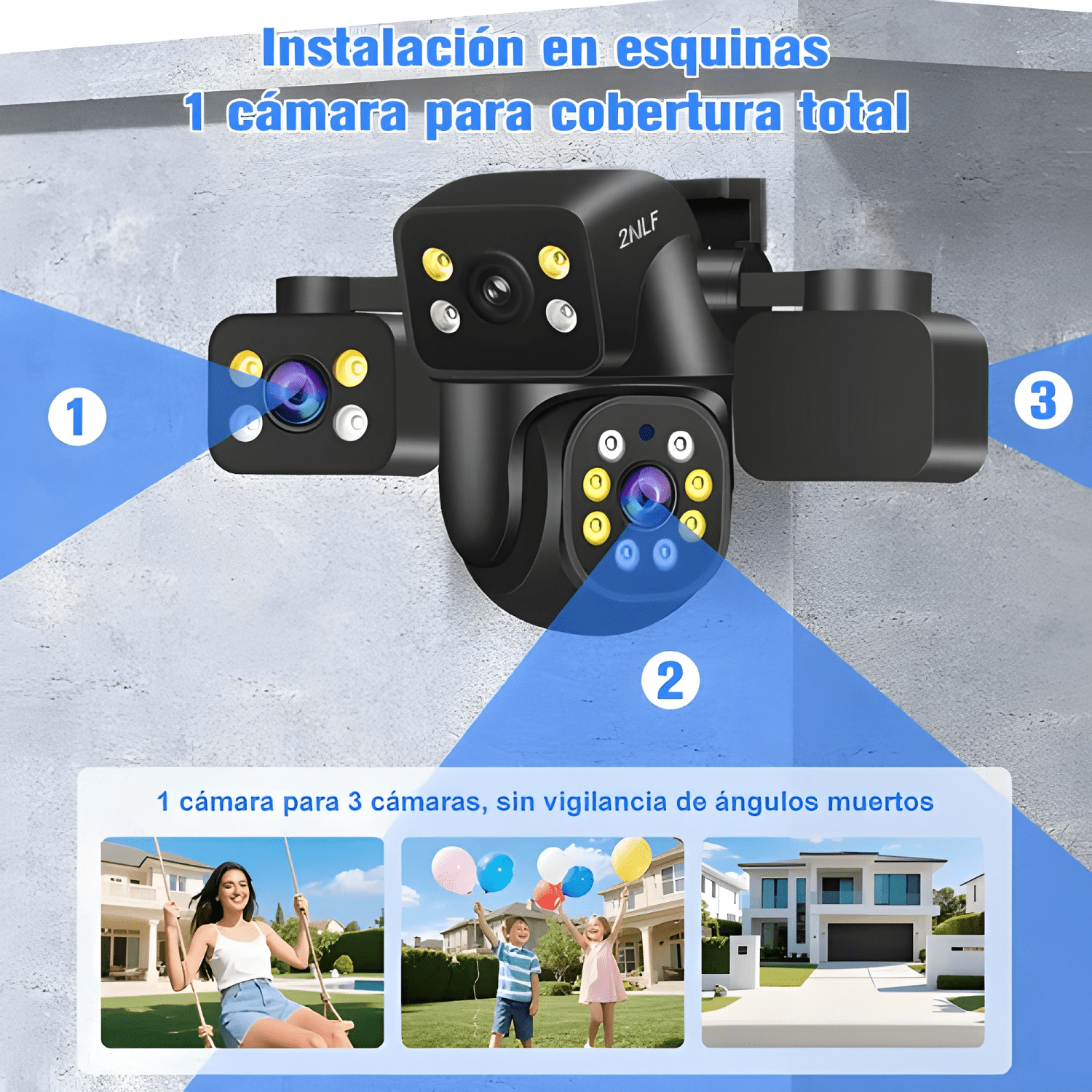 2nlf® Cámaras de Seguridad Wifi Exterior Ip 360° Tres Lentes-4