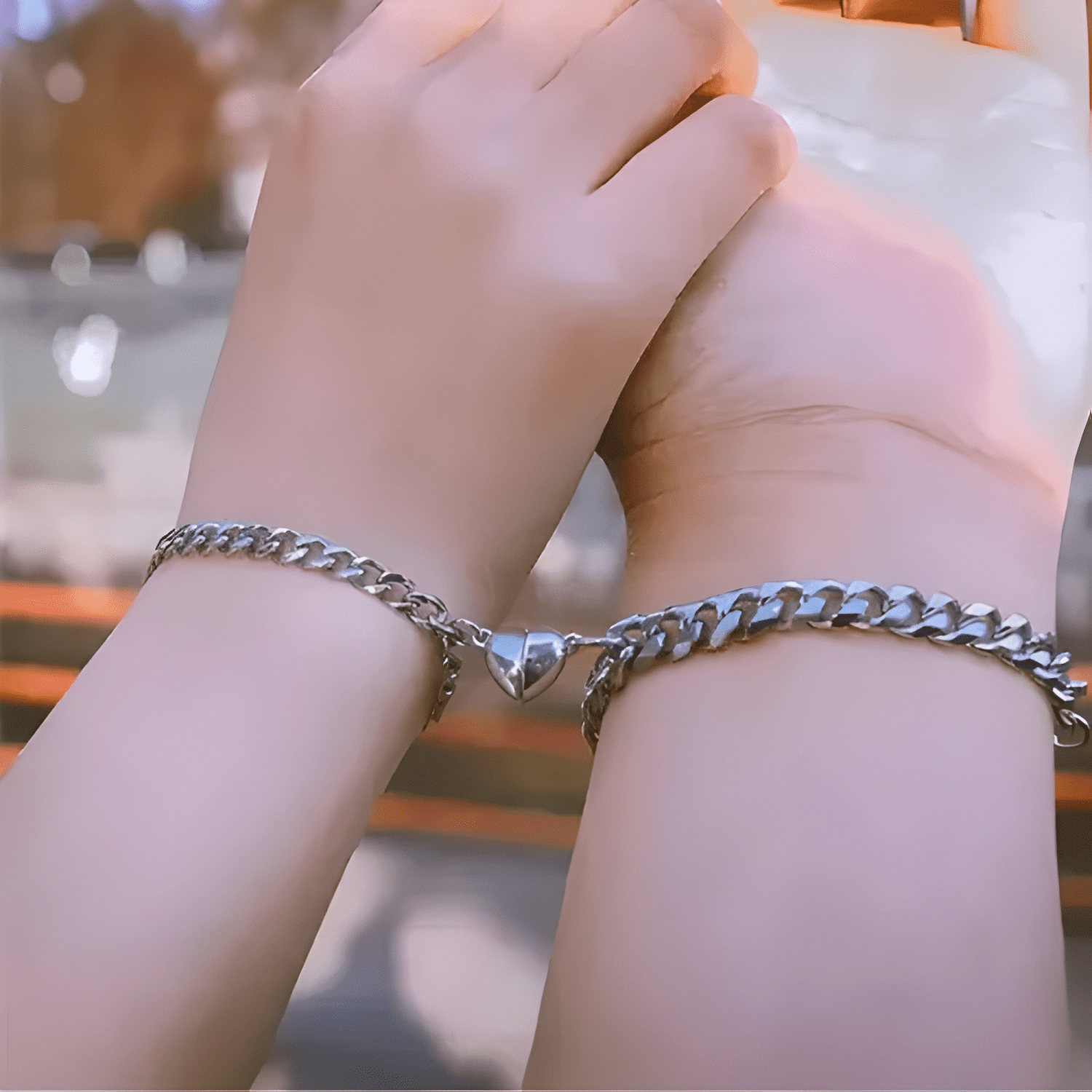 Pulseras para parejas con corazón magnético de acero #2-2