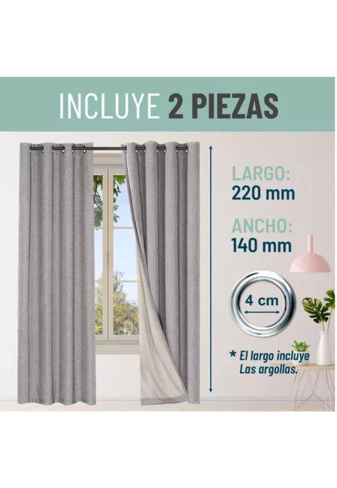 Cortina Blackout 100% 2 Paños 140x220cm Textura Lino Gris-4