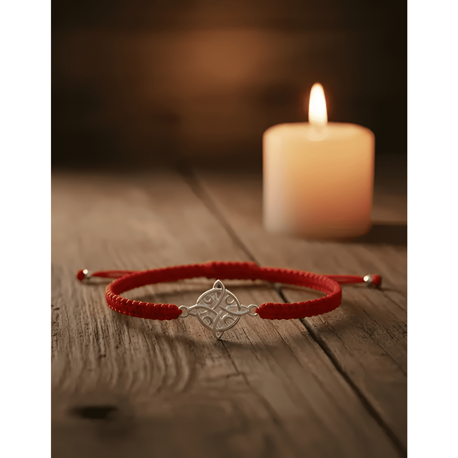 Pulsera hilo nudo de brujas y luna plata 925 protección Rojo-2