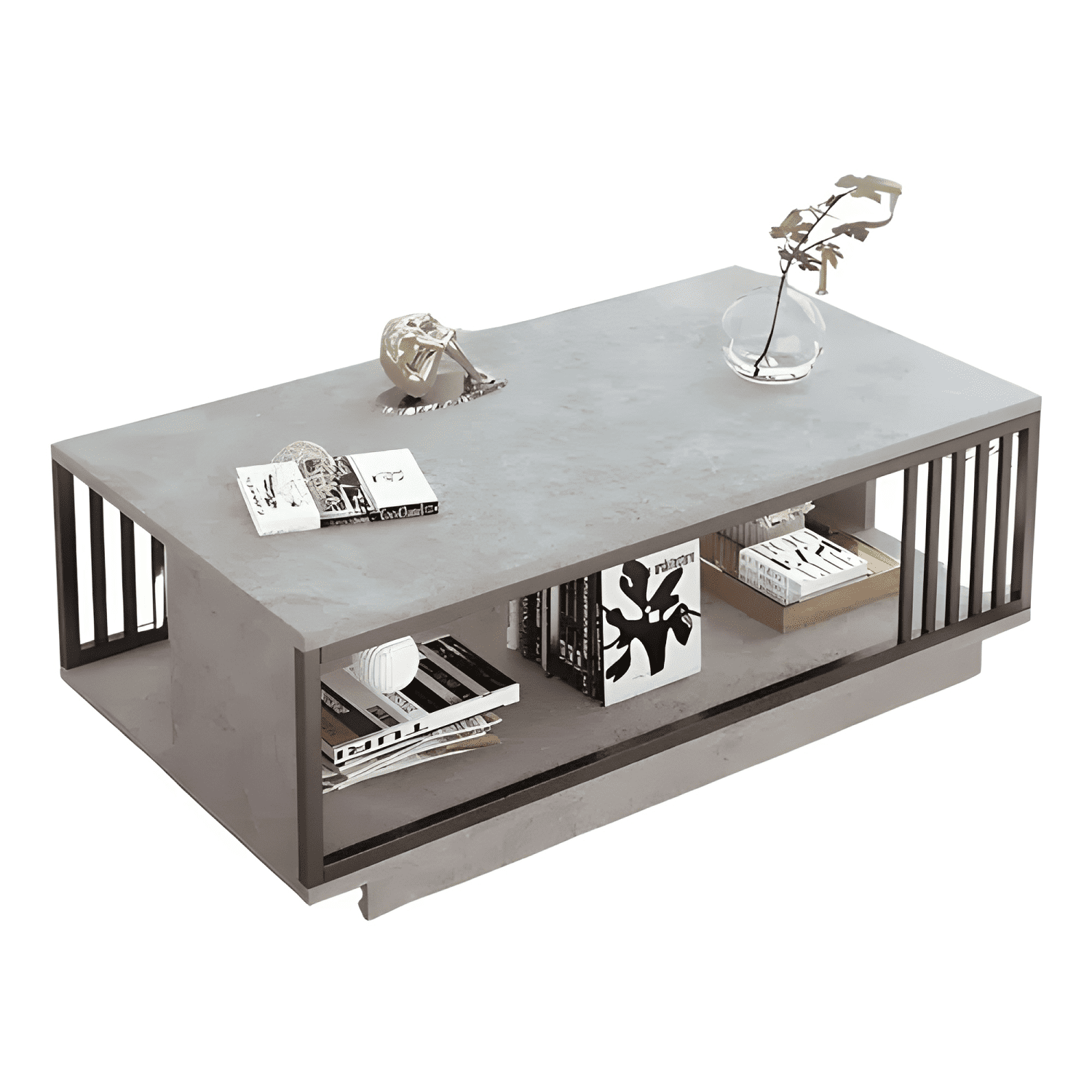 Mesa De Centro Industrial Rectangular Con 2 Niveles Gris #4-0