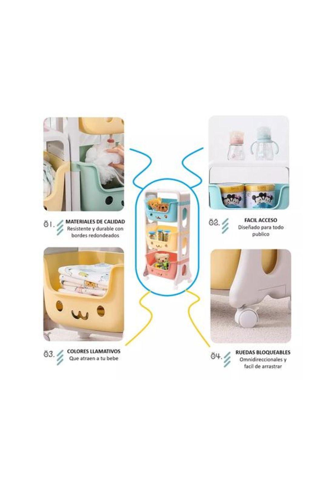 Estante infantil organizador de juguetes 3 niveles con rueda, multicolor-2