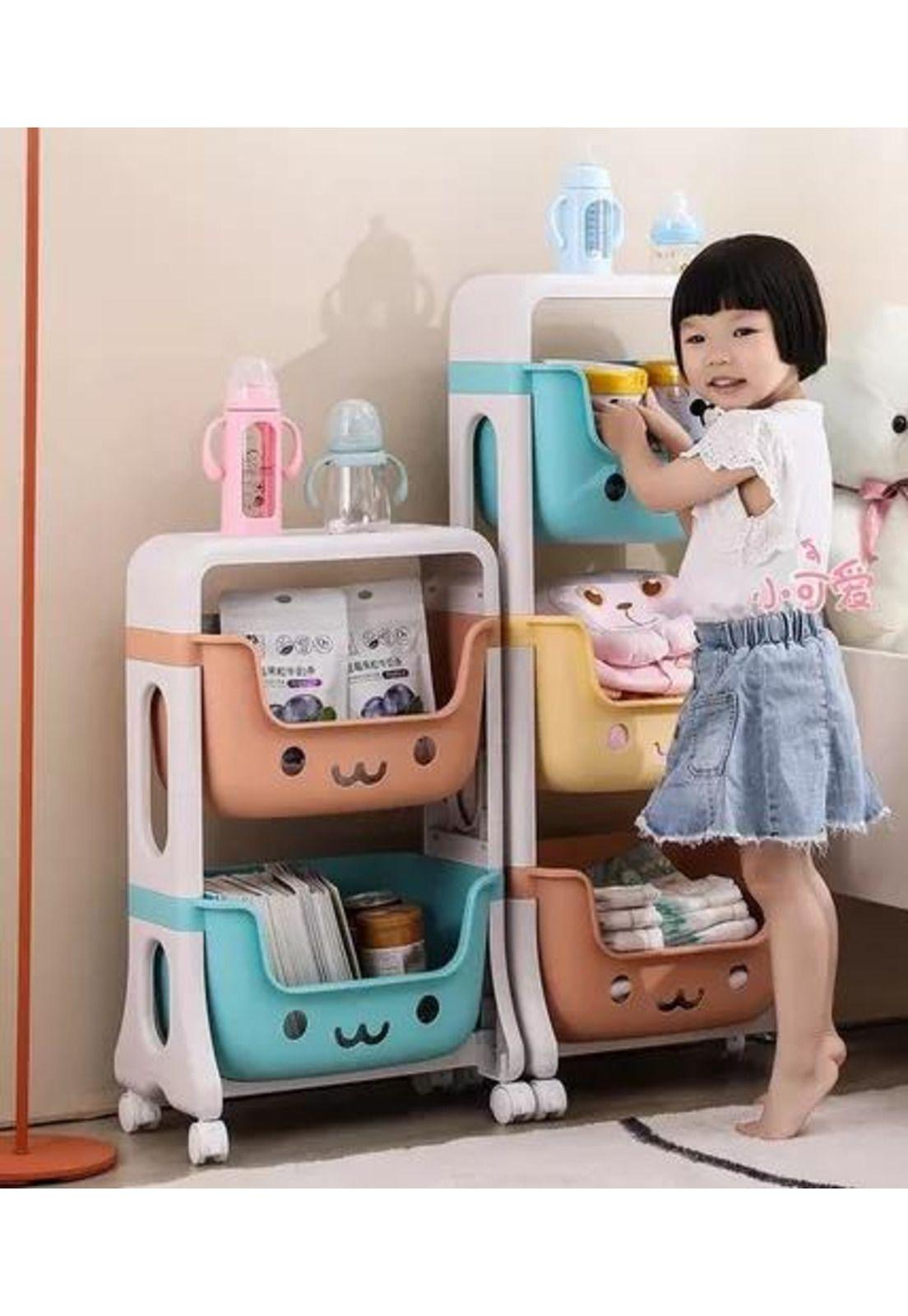 Estante infantil organizador de juguetes 3 niveles con rueda, multicolor-4