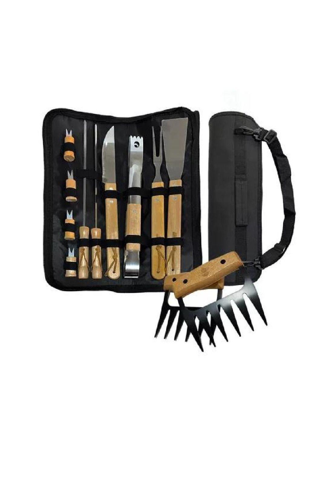 Pack Set Asado Parrilla 10 Uds + 2 Garras De Oso Inox-4