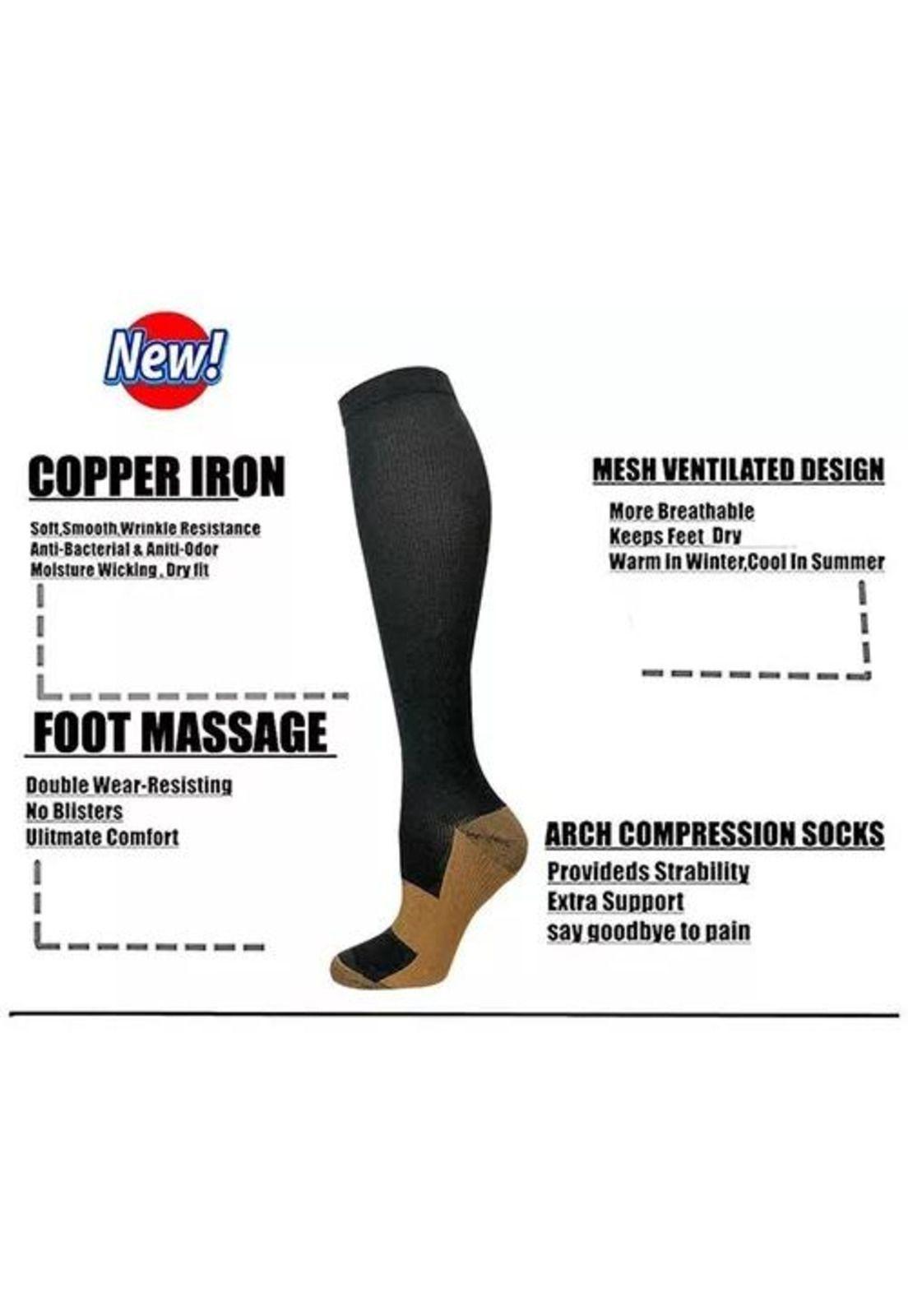 Pack de 3 medias de calcetines de fibra de cobre, compresión para varices, color negro-7