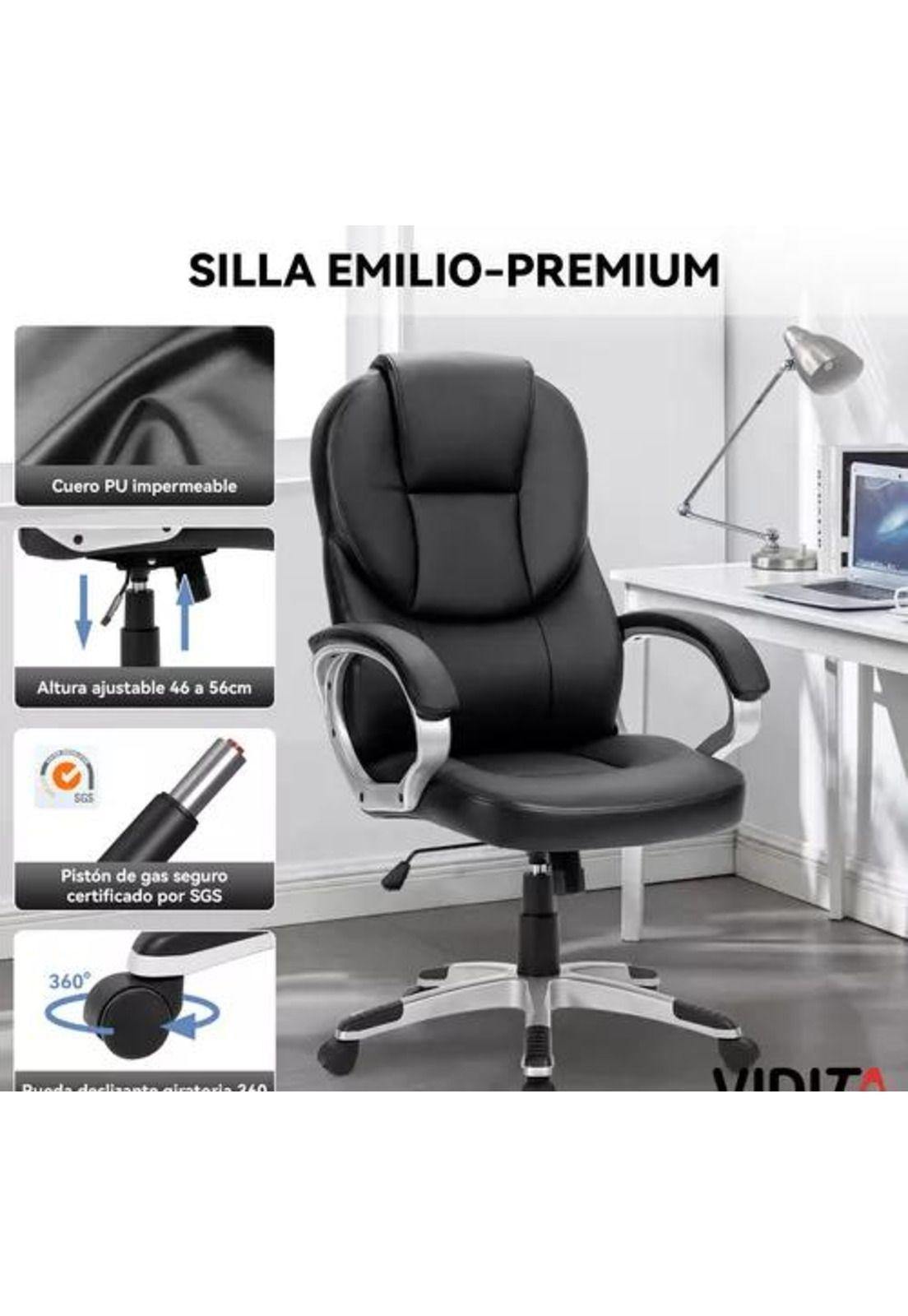 Silla de escritorio ejecutiva Emilia premium cuero color negro-2