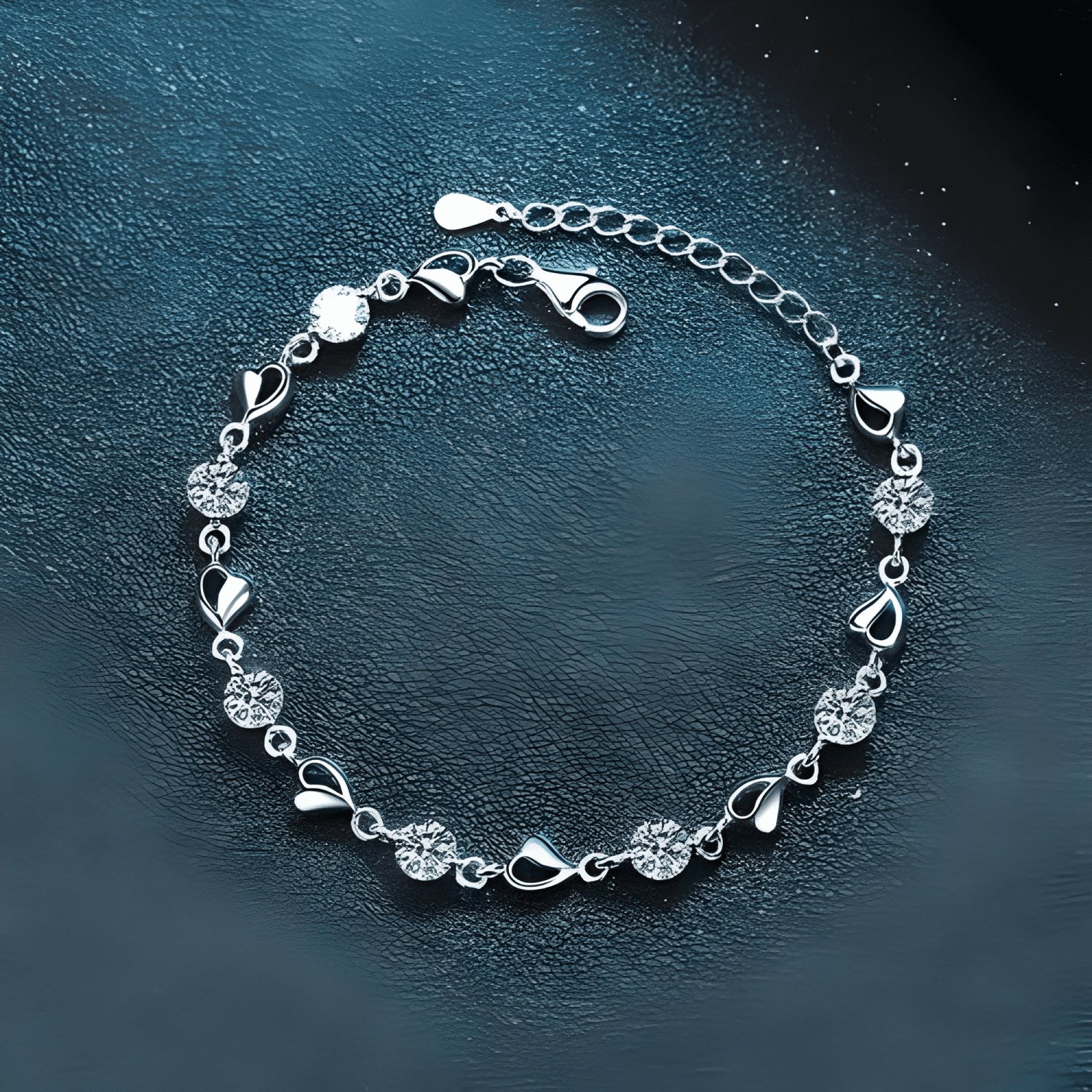 Pulsera plata 925 corazones y cristales fino regalo #3-2
