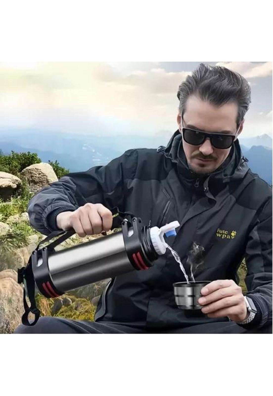 Termo de Acero Inoxidable - 2 Litros, Color Plateado-3