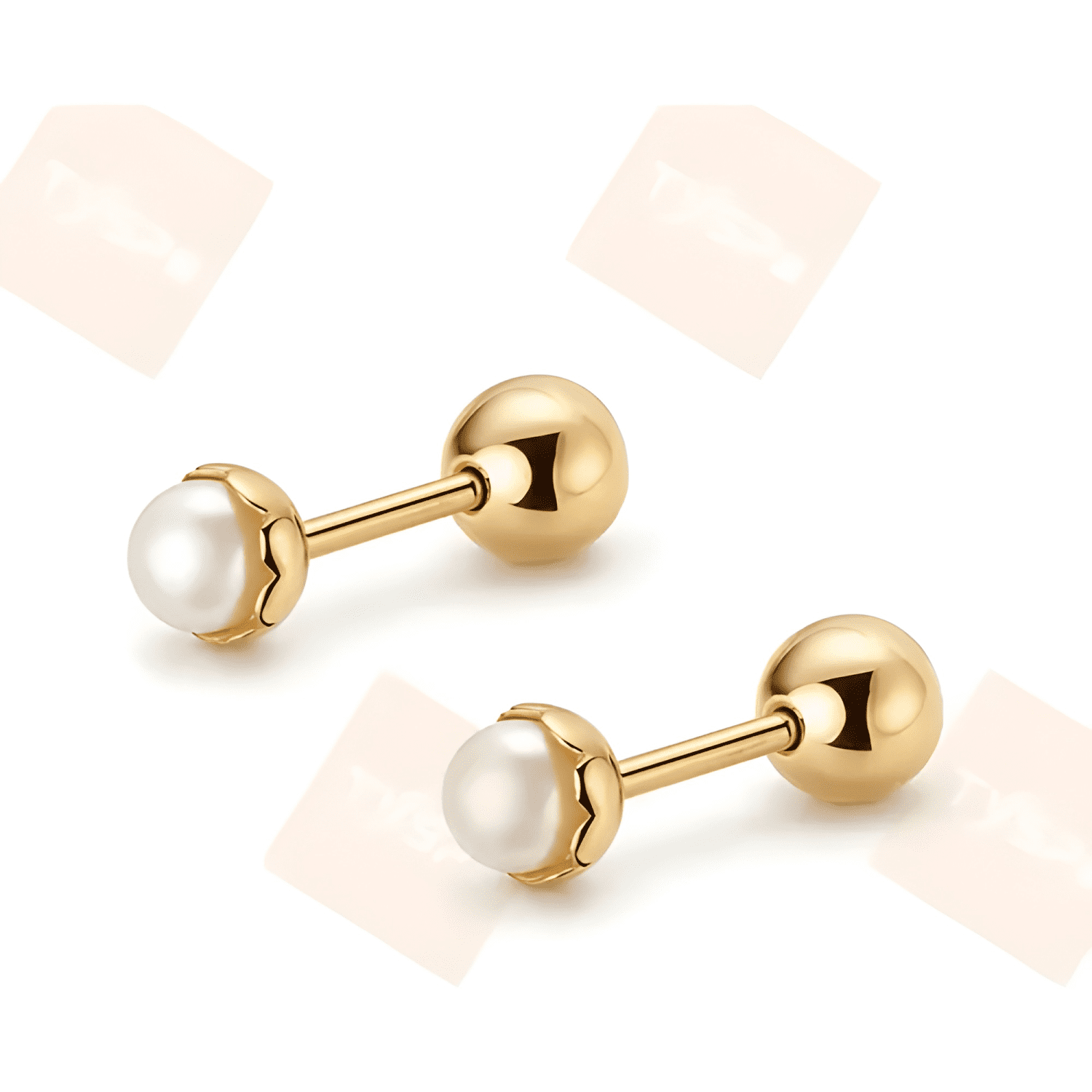 Aros Para Bebé Atornillados Perla Plata 925 Bañados En Oro-2