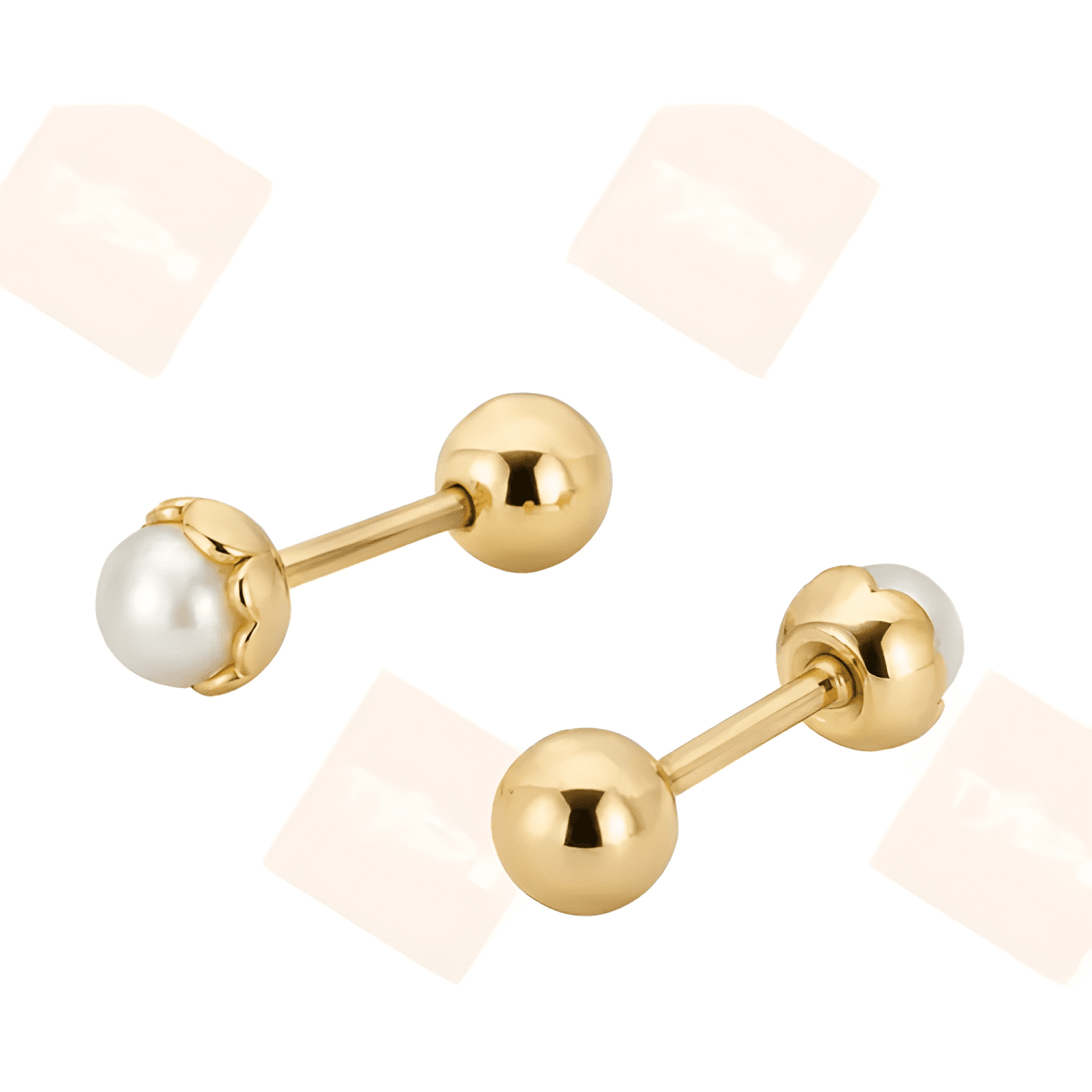 Aros Para Bebé Atornillados Perla Plata 925 Bañados En Oro-3