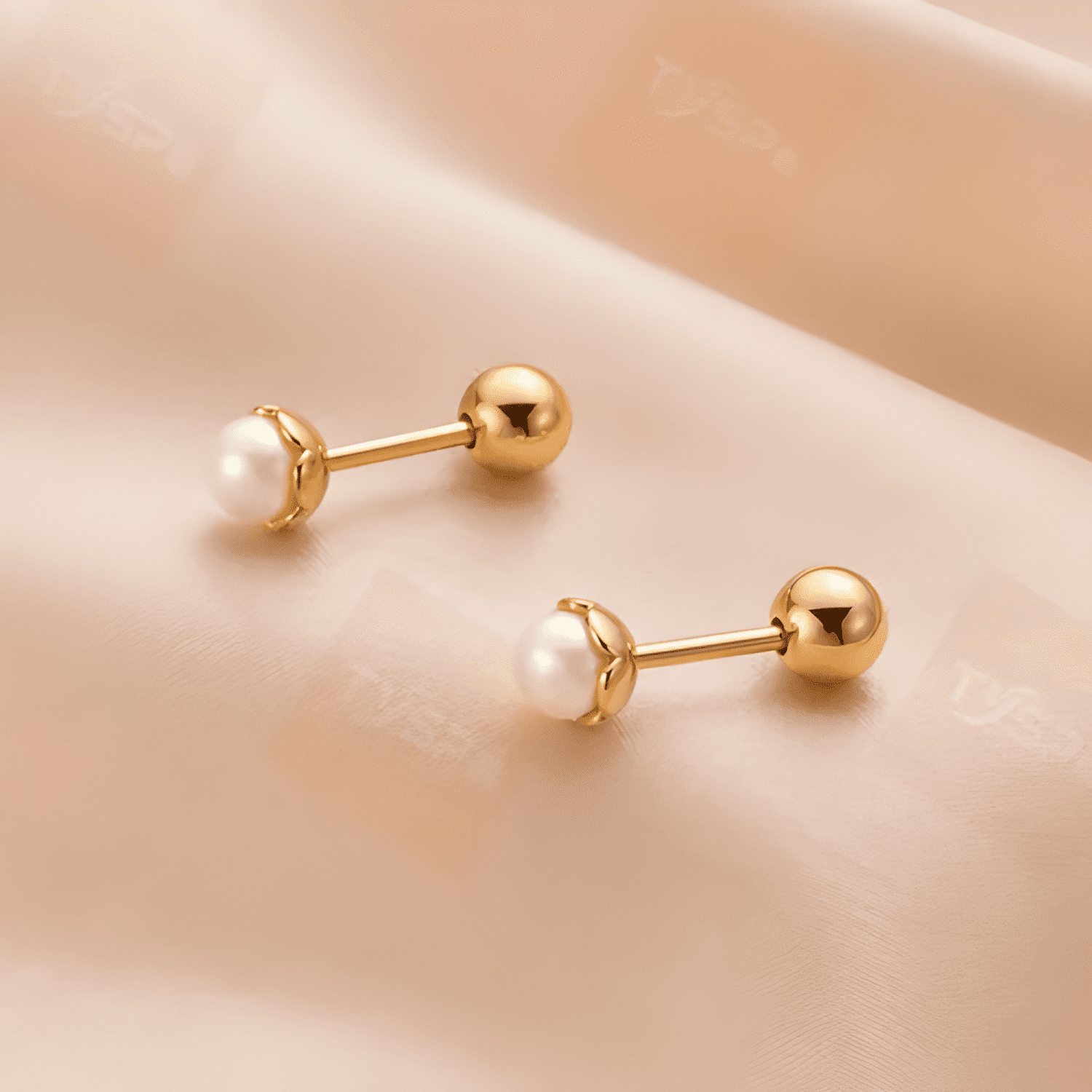 Aros Para Bebé Atornillados Perla Plata 925 Bañados En Oro-4