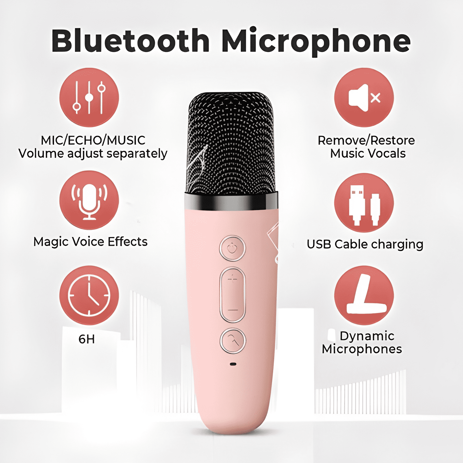 Parlante karaoke portátil mini micrófono inalámbrico bt Rosa-2