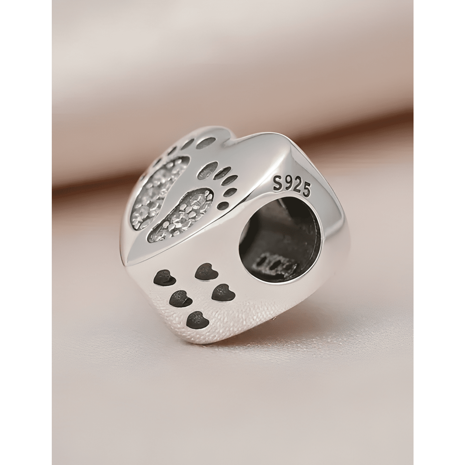 Charm plata 925 corazon patitas bebe brillantes dije-3