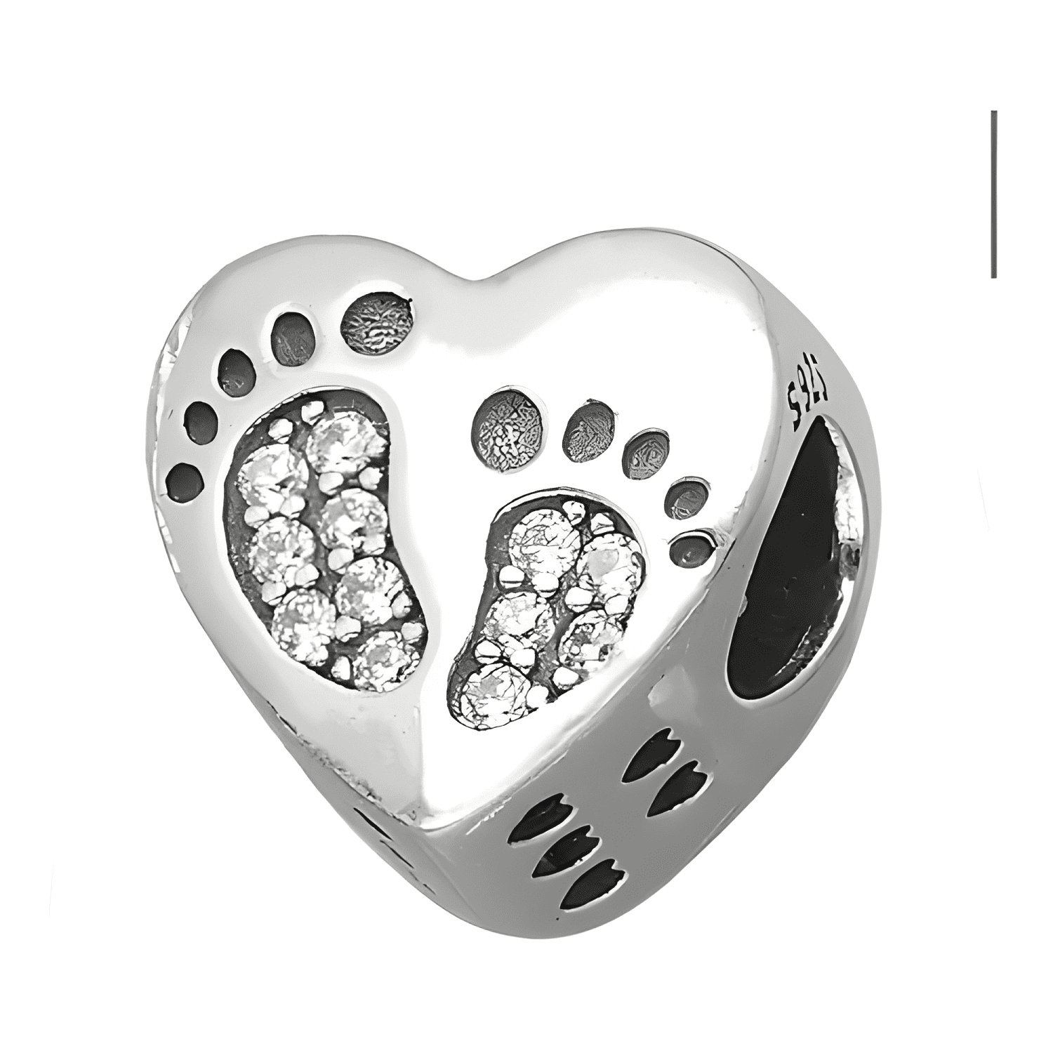 Charm plata 925 corazon patitas bebe brillantes dije-4