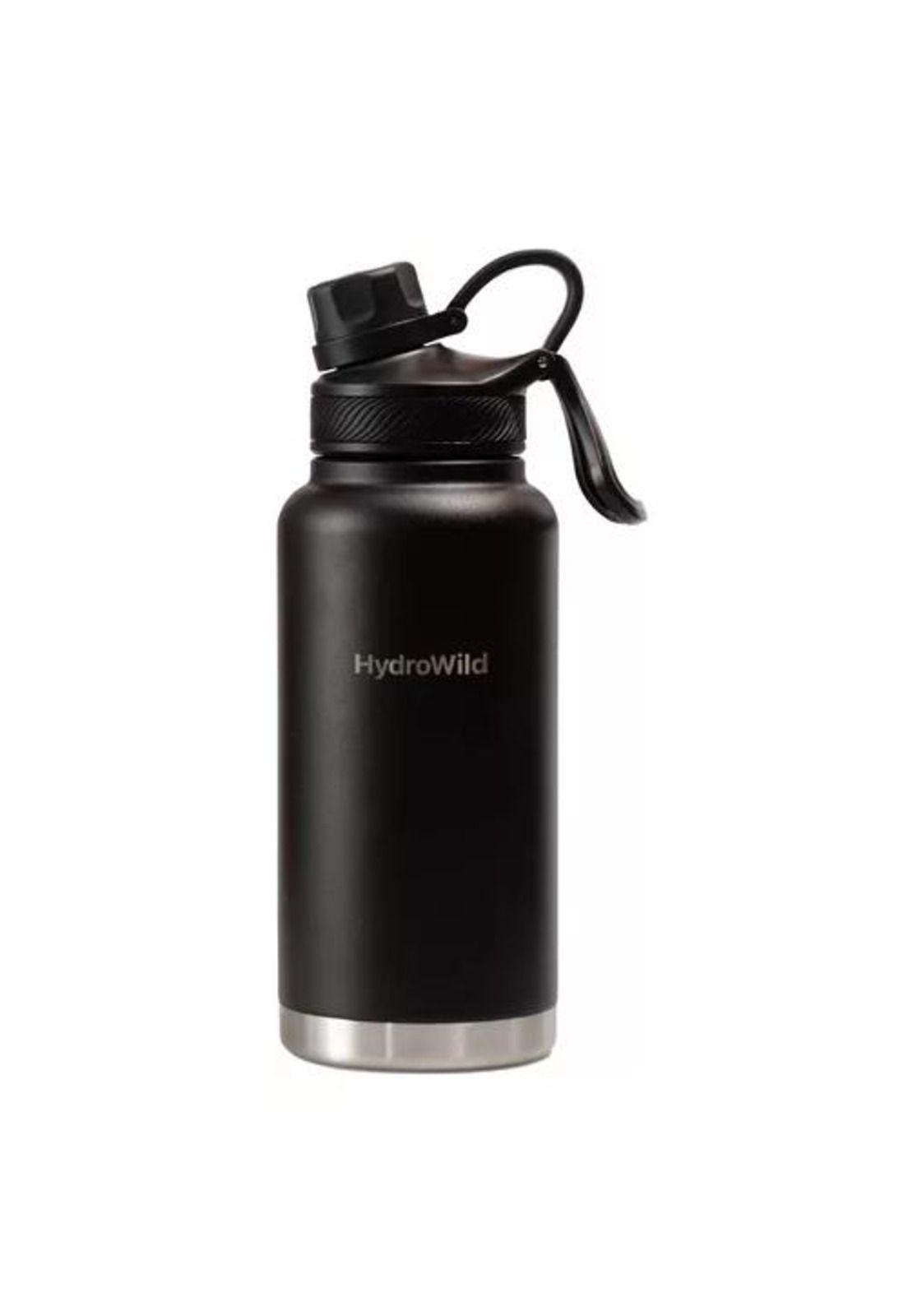 Botella térmica de 1 litro, inoxidable, Hydrowild, 1000 ml, con tapas, color negro-0