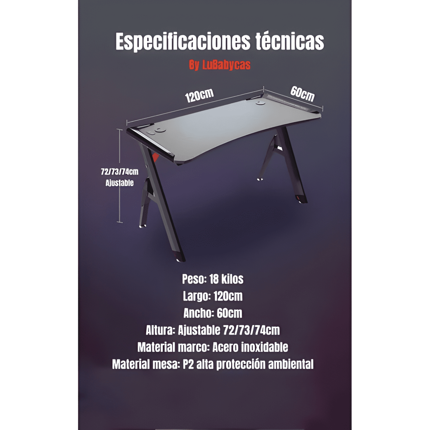 Escritorio gamer con luces 120x60x73cm Negro #2-1