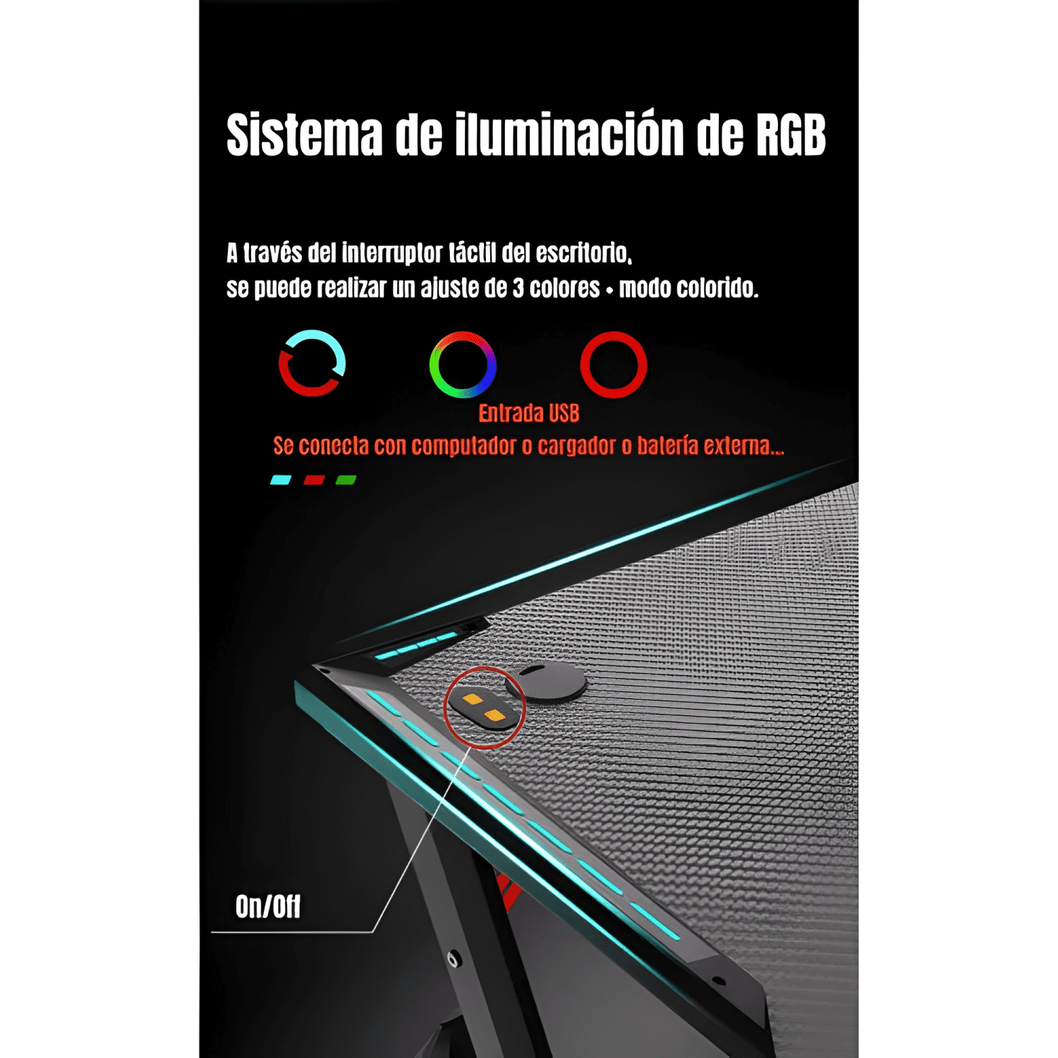 Escritorio gamer con luces 120x60x73cm Negro #2-2