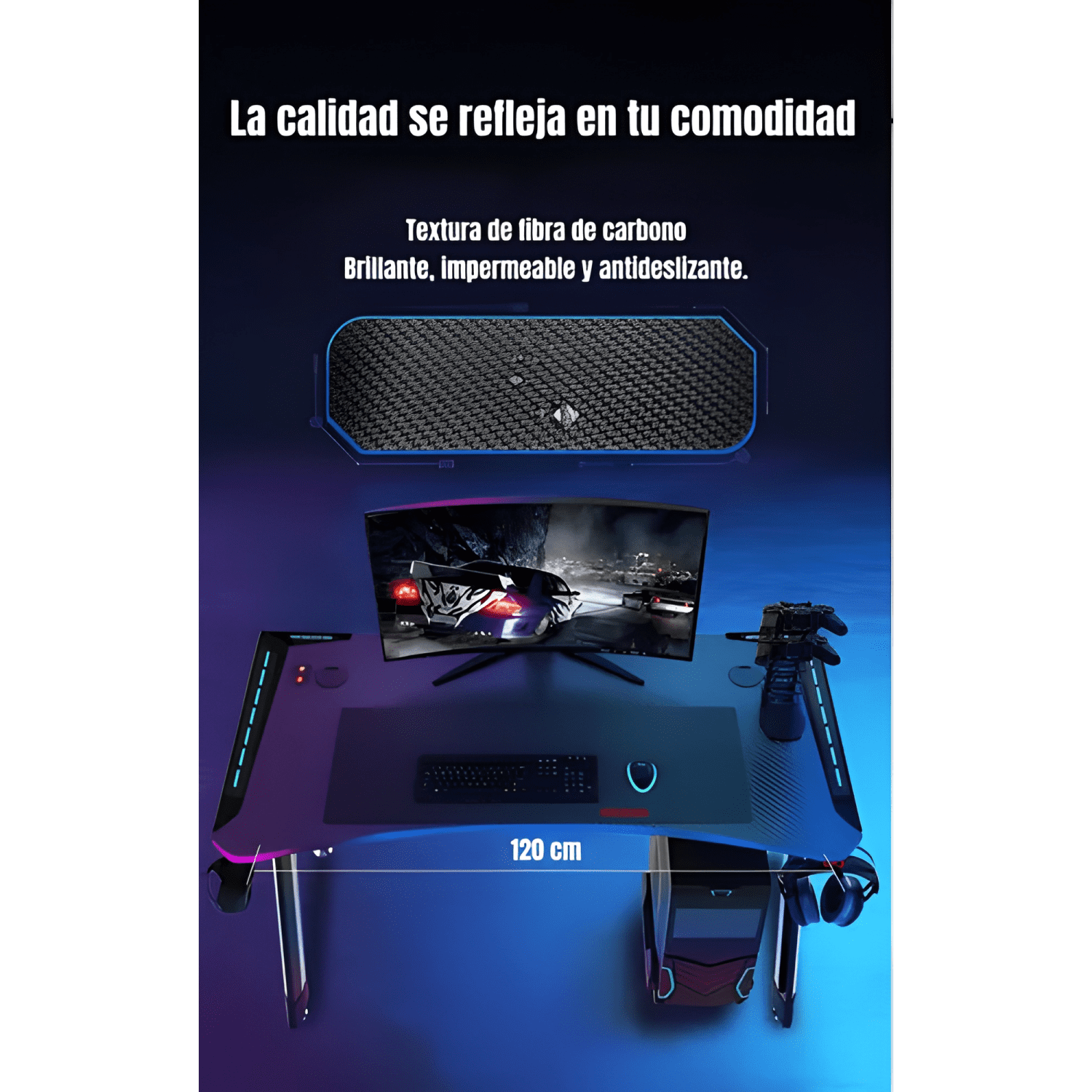 Escritorio gamer con luces 120x60x73cm Negro #2-4