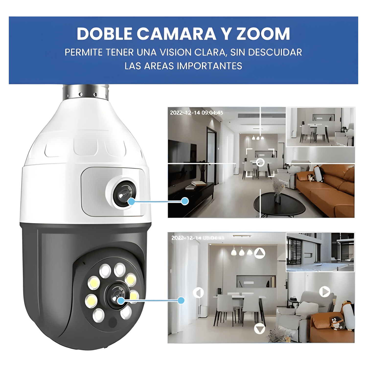 Camara Seguridad Wifi Doble Lente Vision Nocturna 2mp Blanco-3