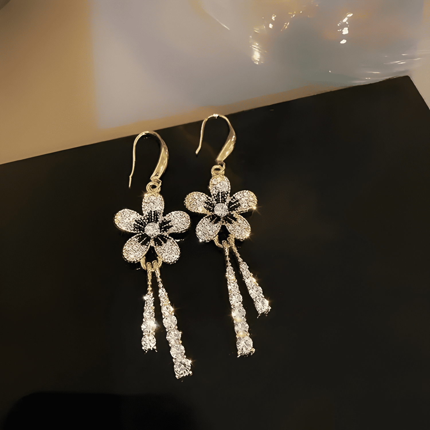 Aros Flores Brillos Corean Mujer Cute Colgante Dorado Dorado-2