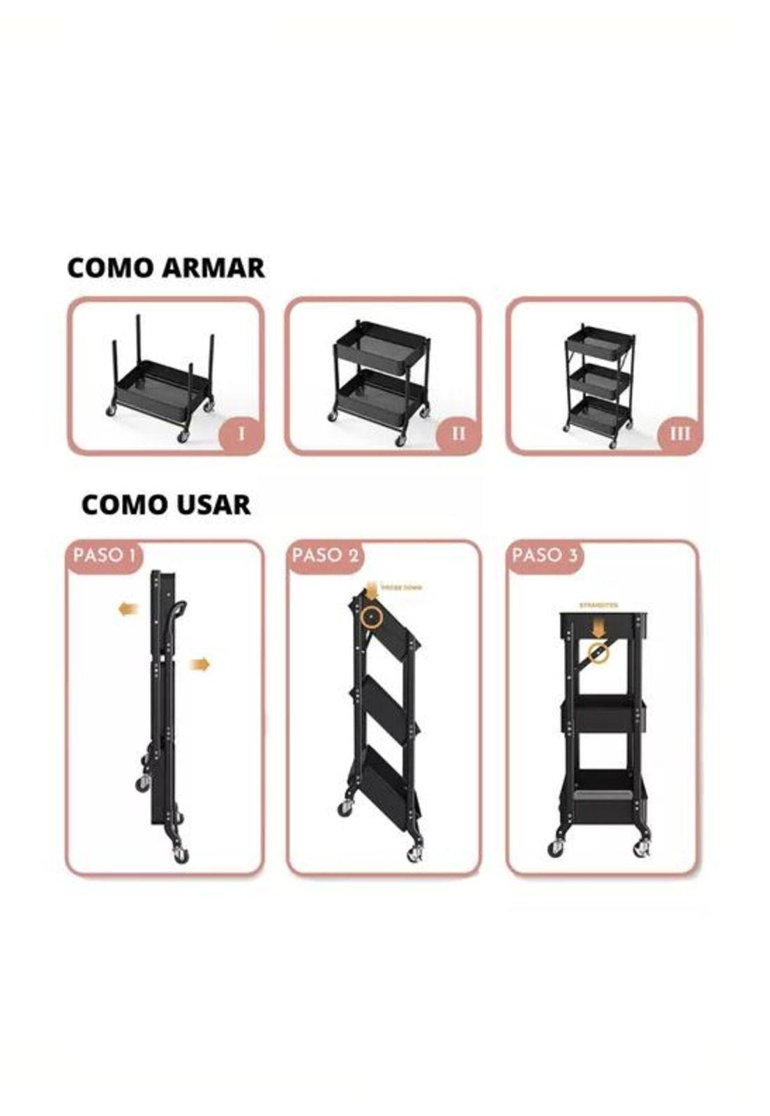 Organizador Carro Plegable Multiuso 3 Niveles Negro-4