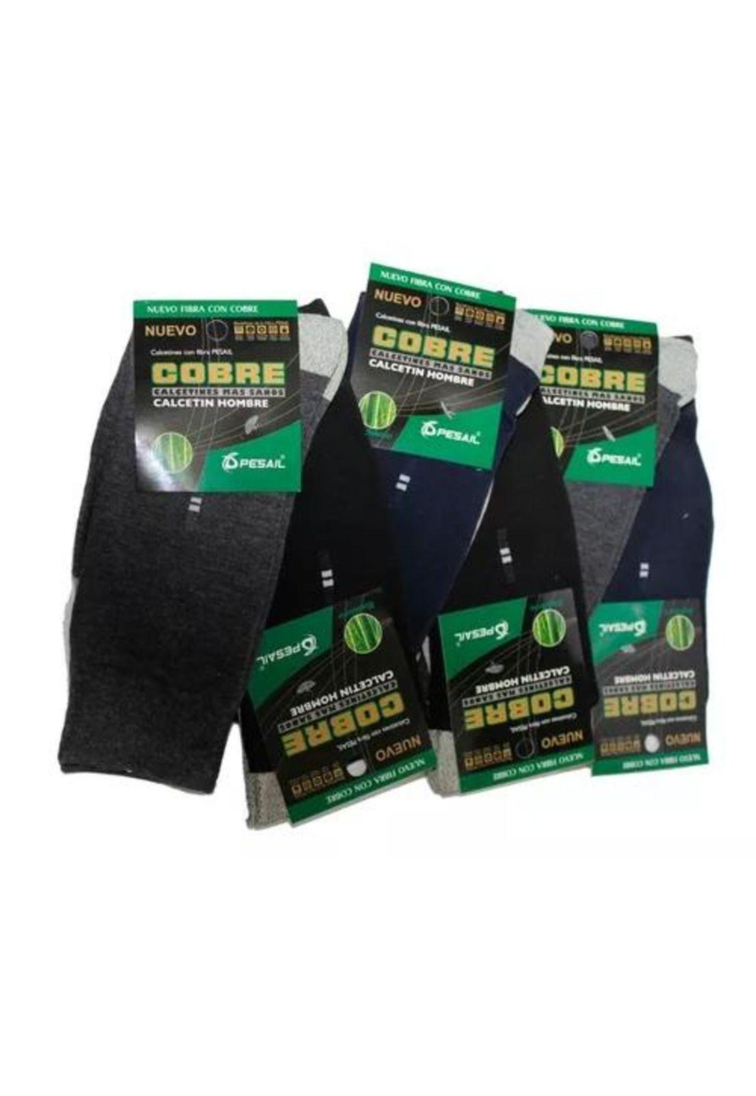 Pack de 6 calcetines de cobre para hombre, precio por seis pares, color negro/gris-2