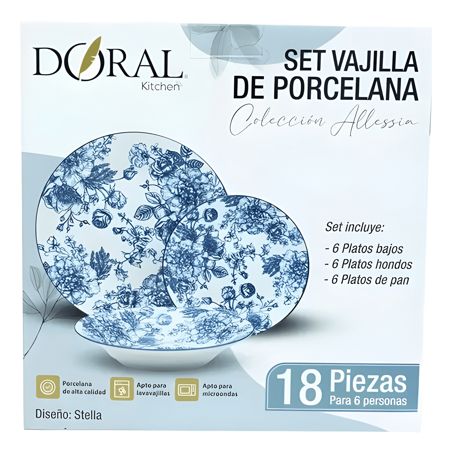 Vajilla porcelana 18 piezas diseño bruna - bruna hojas-1