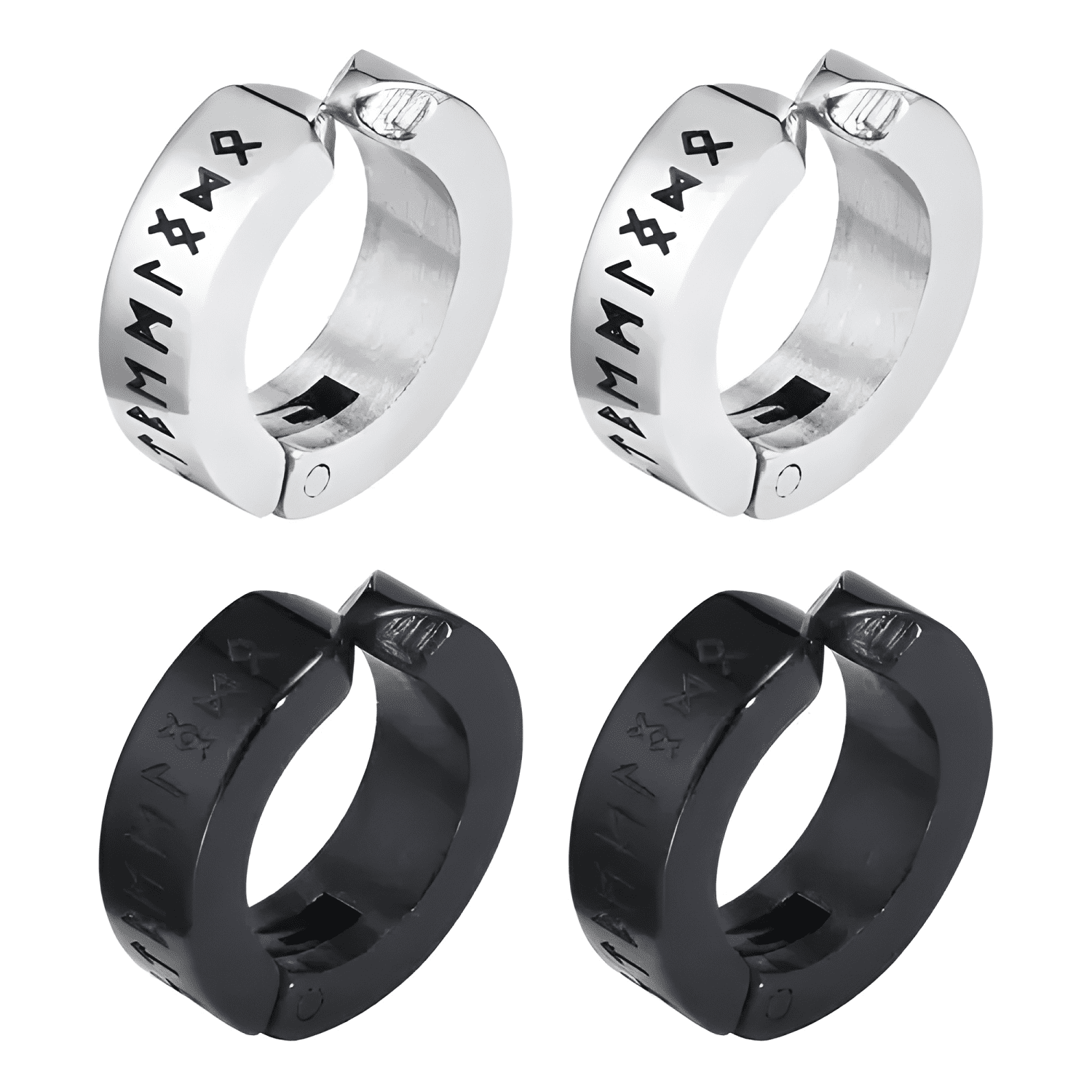 Pack 2 Pares Aros Runas Vikingas Piercing Falso A Presión-0