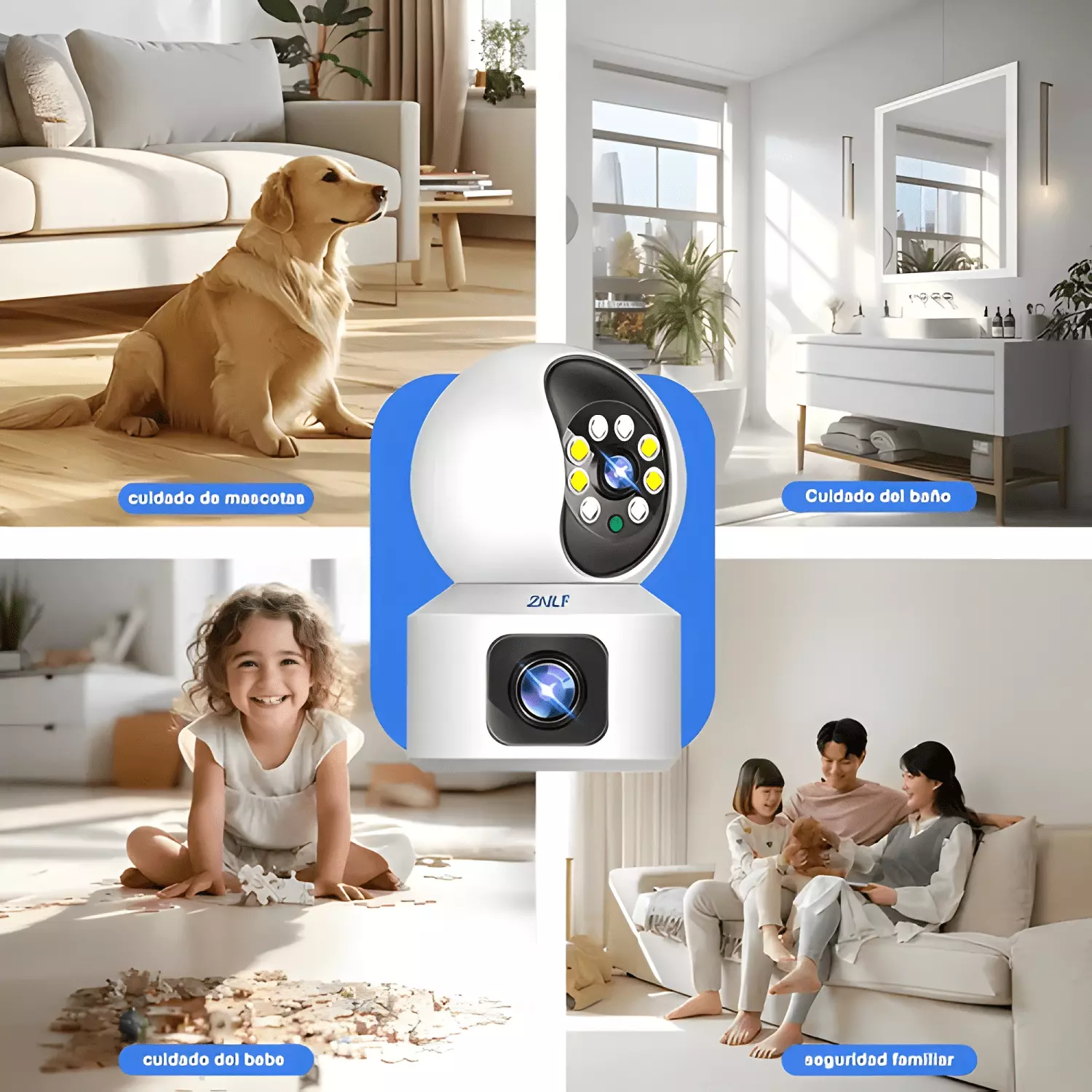2nlf® Cámara de Seguridad Doble Pantalla Wifi Ip 360 Blanco-4