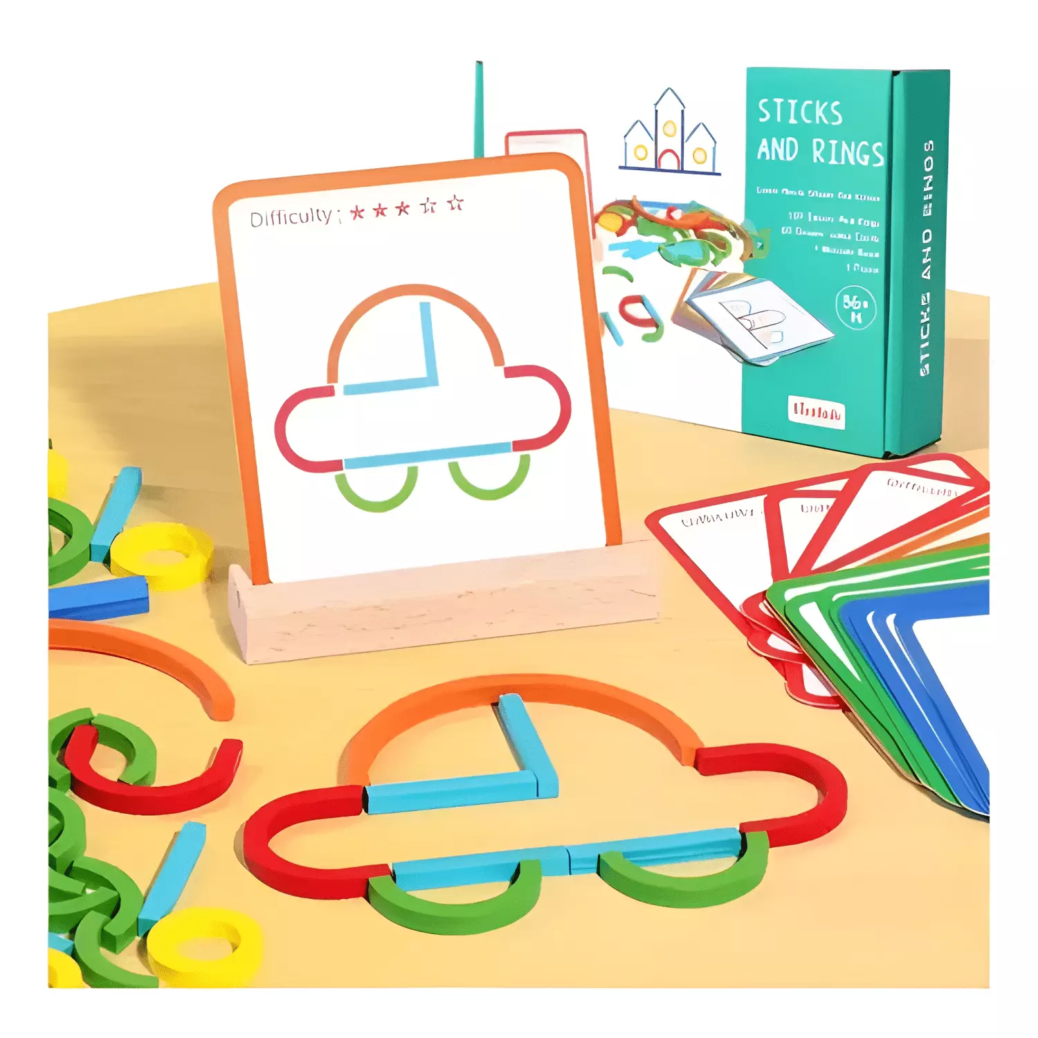 Palos y anillos de madera juego inteligencia montessorio #40-4