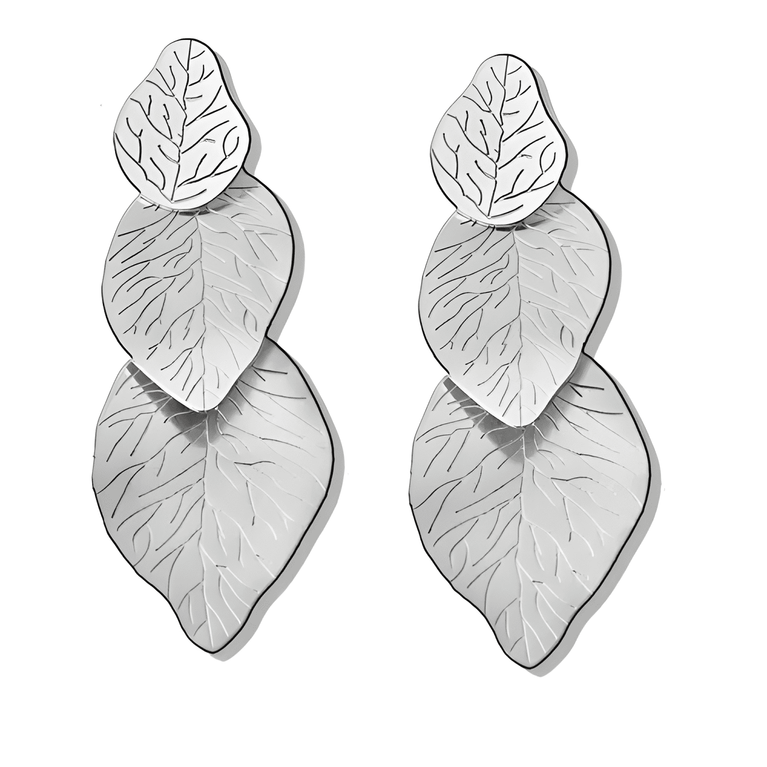 Aros De Plata Fina 925 Hojas Con Relieve Premium-0