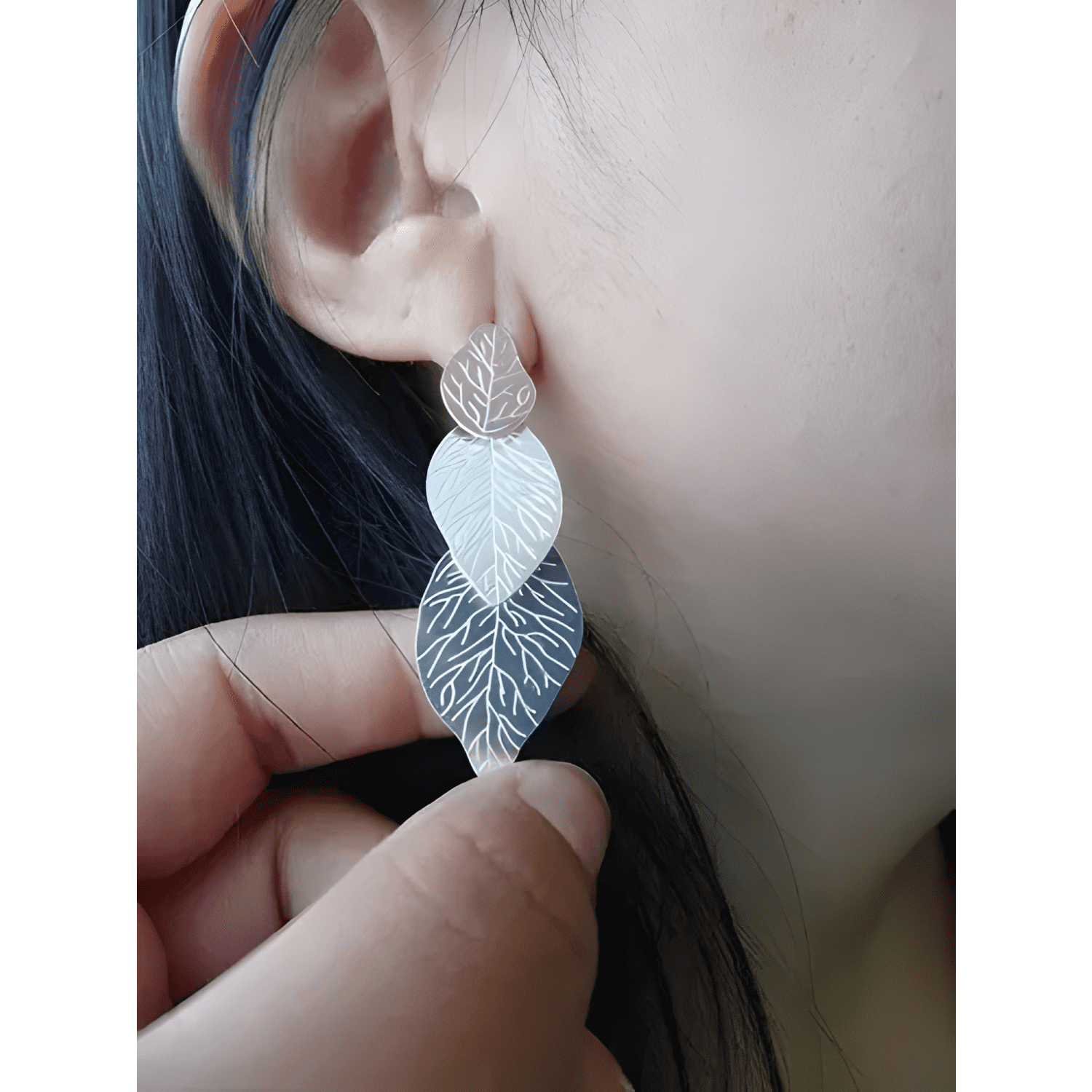 Aros De Plata Fina 925 Hojas Con Relieve Premium-3
