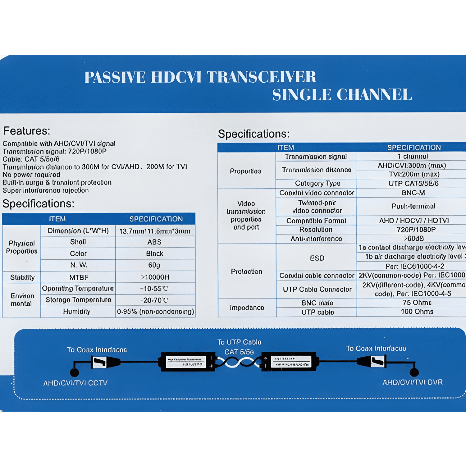 X4 Par Video Balun Pasivo Cable 720p 1080p Hdcvi Ahd Gris-2