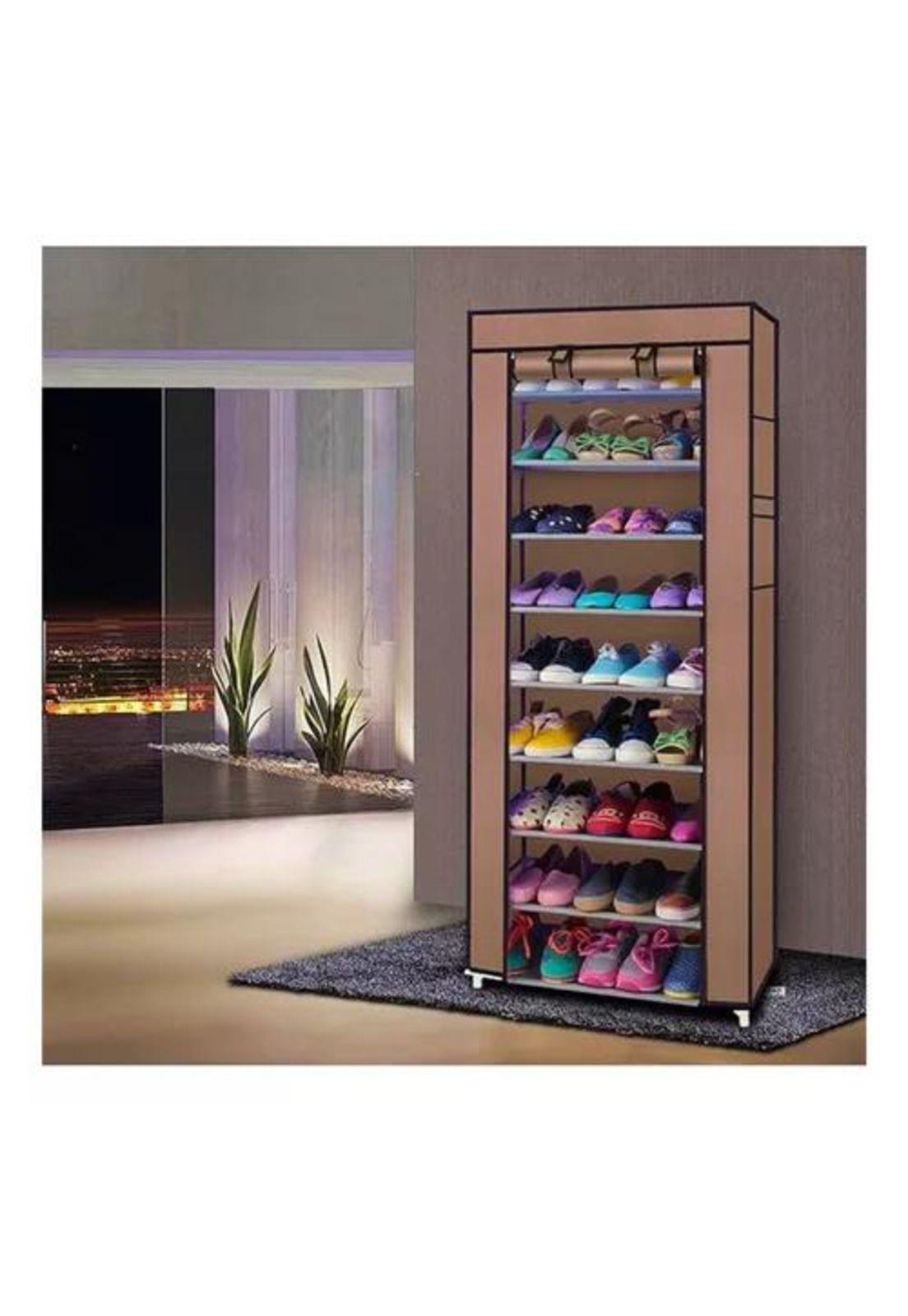 Zapatera armable de aluminio con tela plástica 9 niveles gris-5