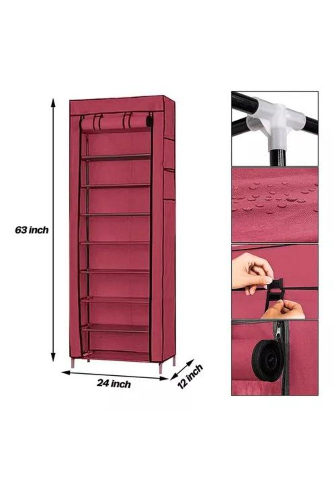 Zapatera armable de aluminio con tela plástica 9 niveles gris-6