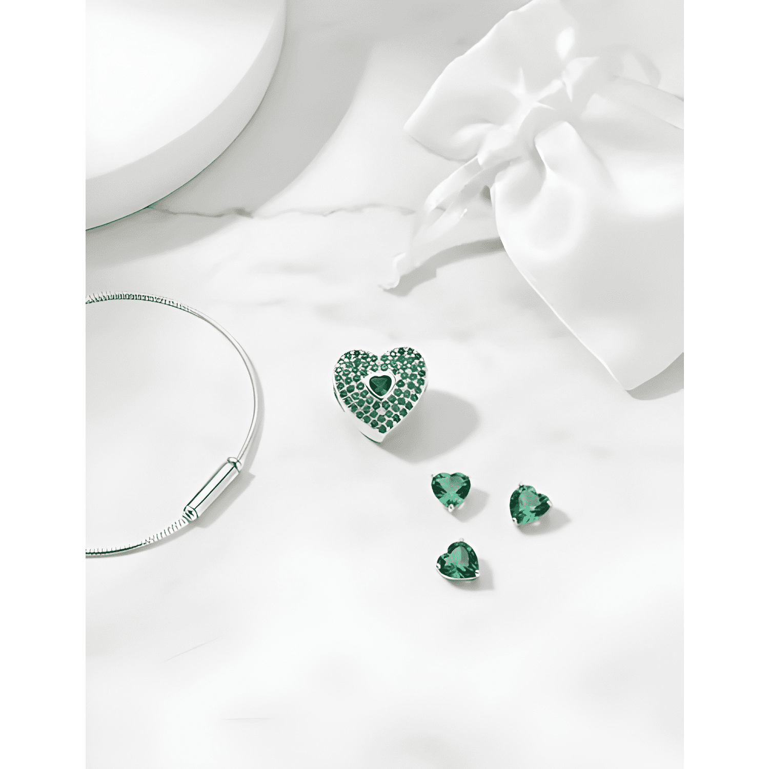 Charm plata fina 925 corazon circones esmeralda mujer-2