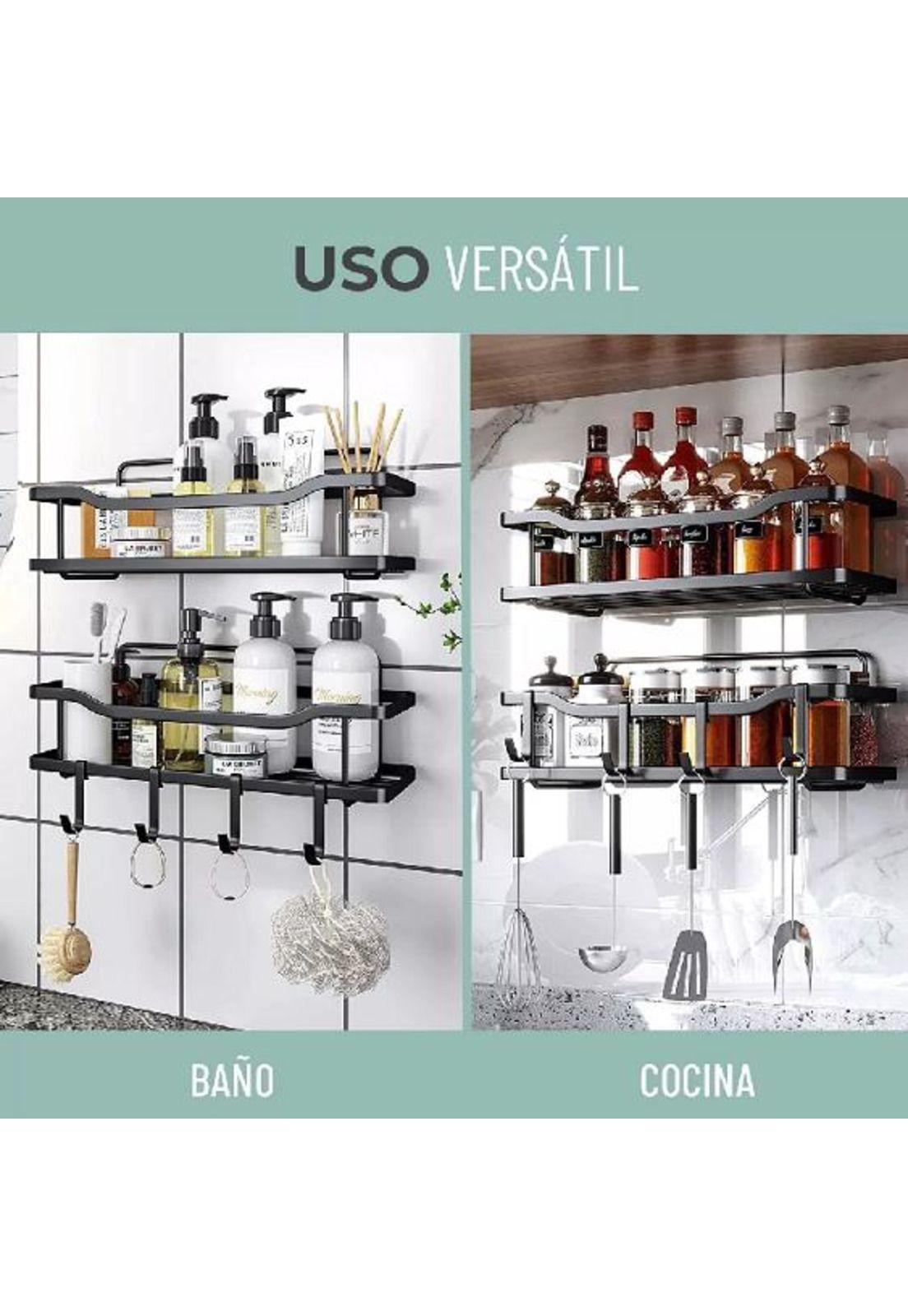 Organizador de Ducha Repisa Baño Adhesivo Set de 2 Inoxidable Negro-5