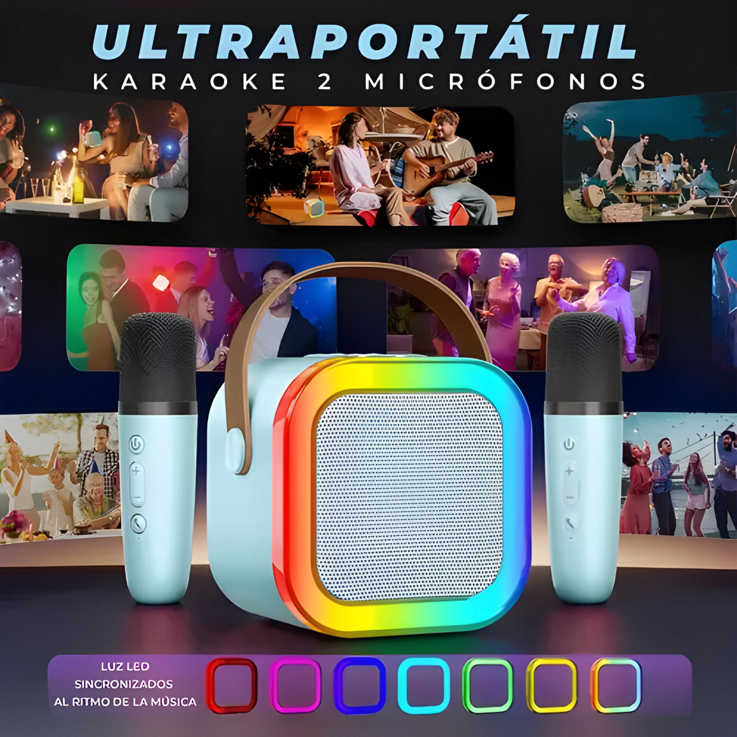 Parlante karaoke rgb k12 portátil 10w inalámbrico Celeste-2