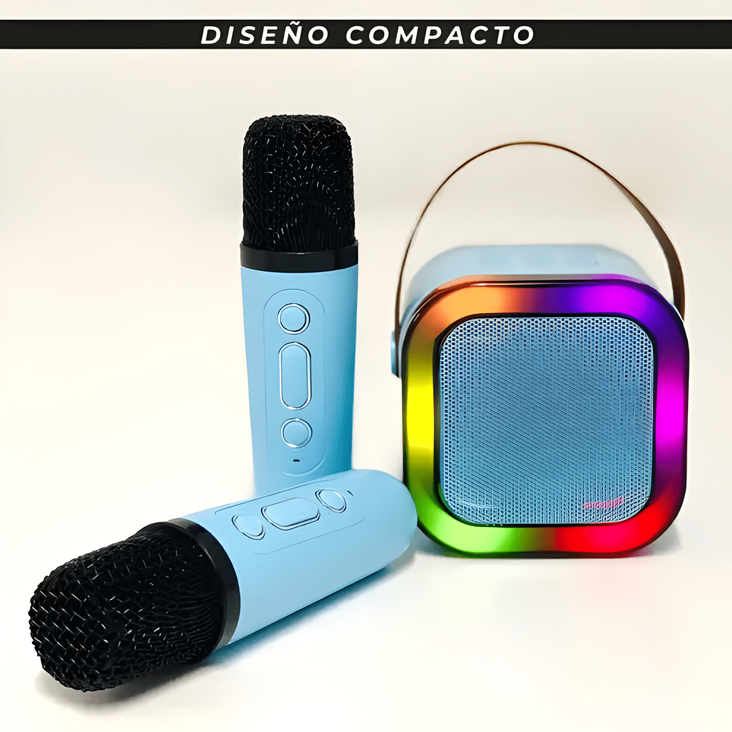 Parlante karaoke rgb k12 portátil 10w inalámbrico Celeste-3