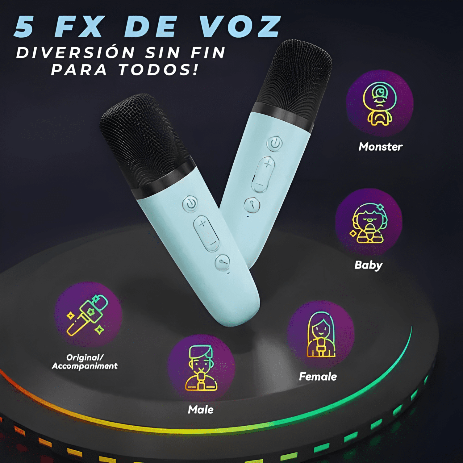 Parlante karaoke rgb k12 portátil 10w inalámbrico Celeste-4