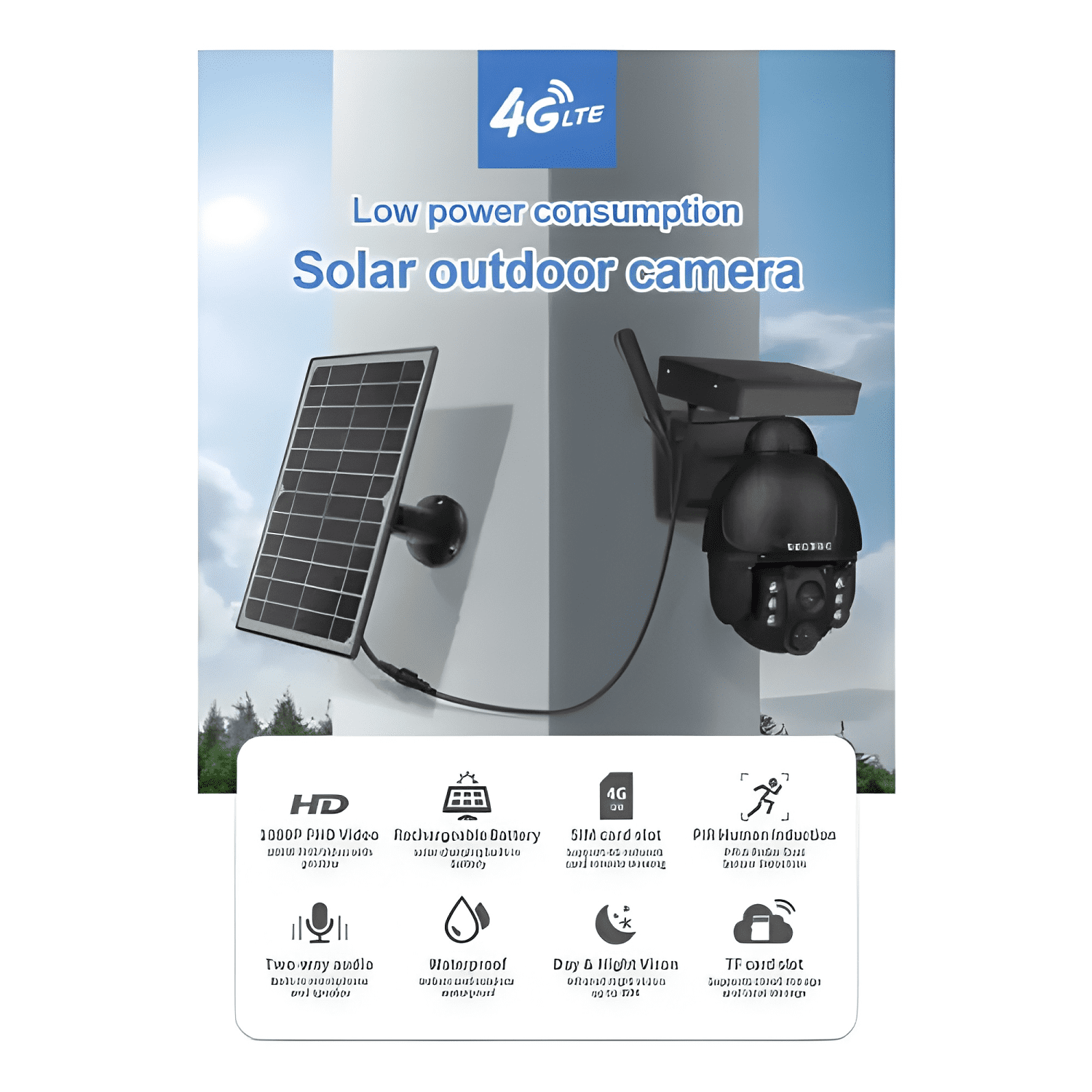 Cámara Vigilancia de Metal, 4g Panel Solar, Incluye Chip-4