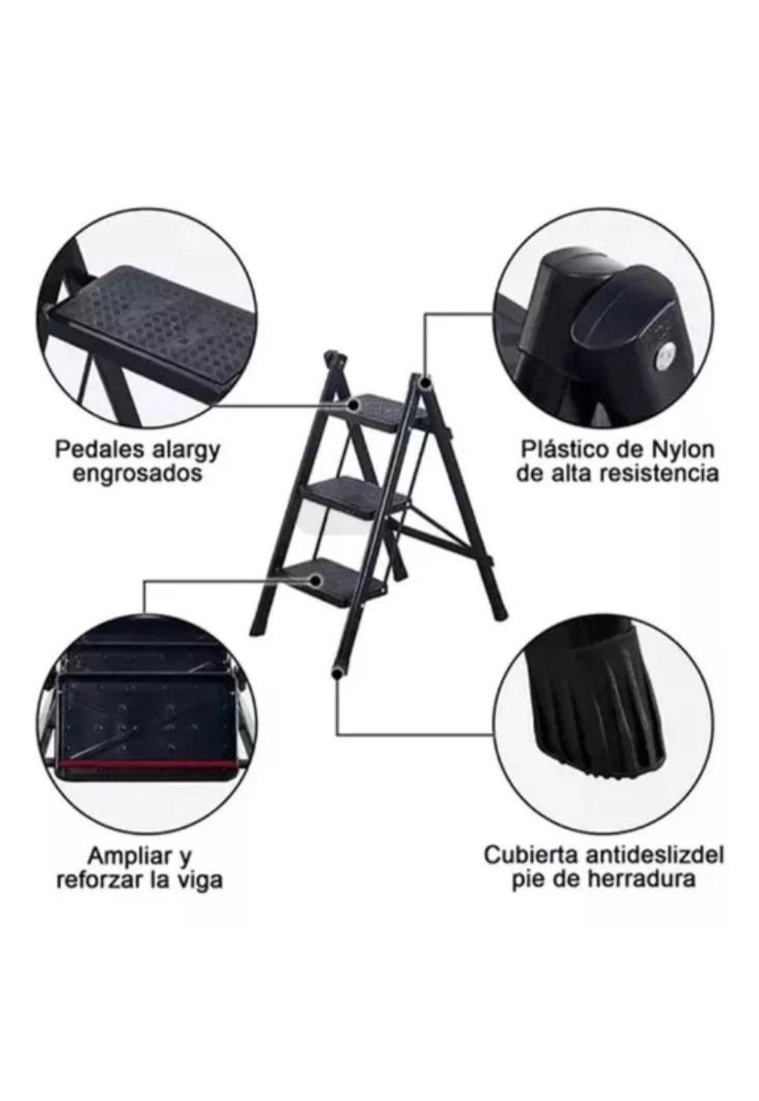 Escalera Plegable Acero Con 3 P Negro-2