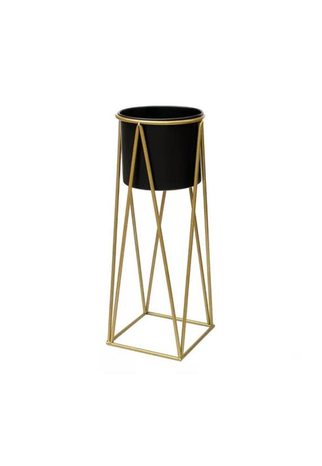 Porta Macetero Pedestal Negro y Dorado para Plantas-0