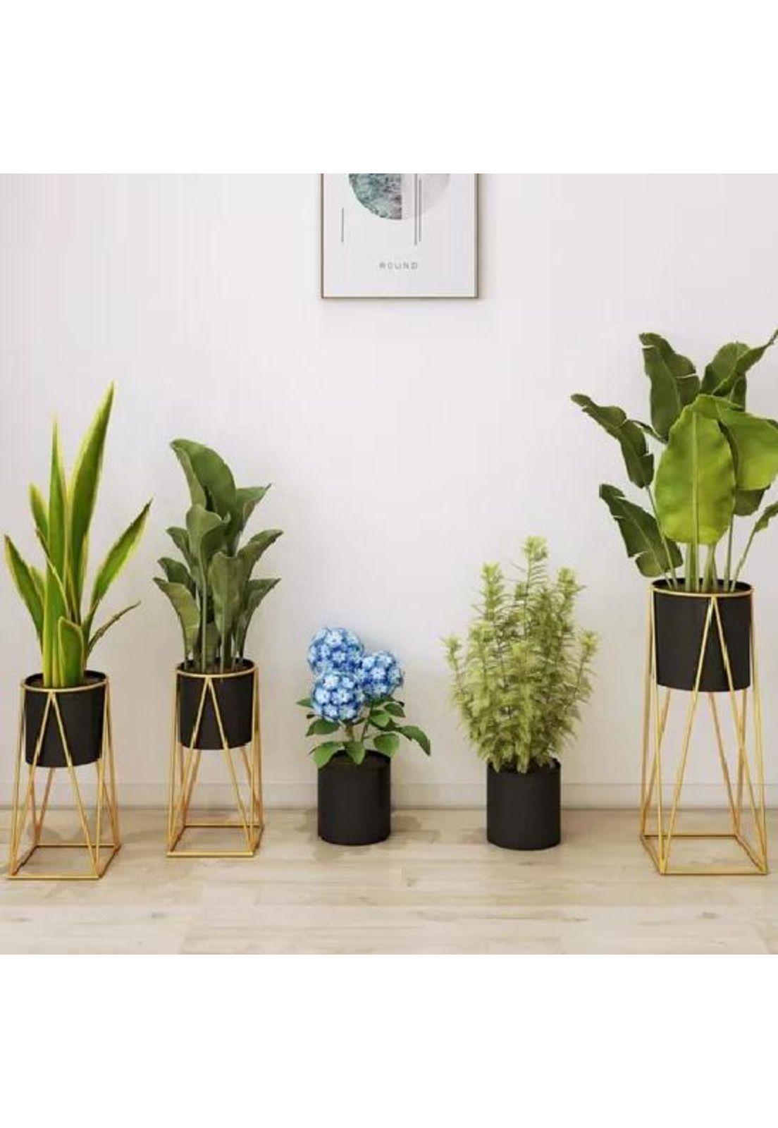 Porta Macetero Pedestal Negro y Dorado para Plantas-4