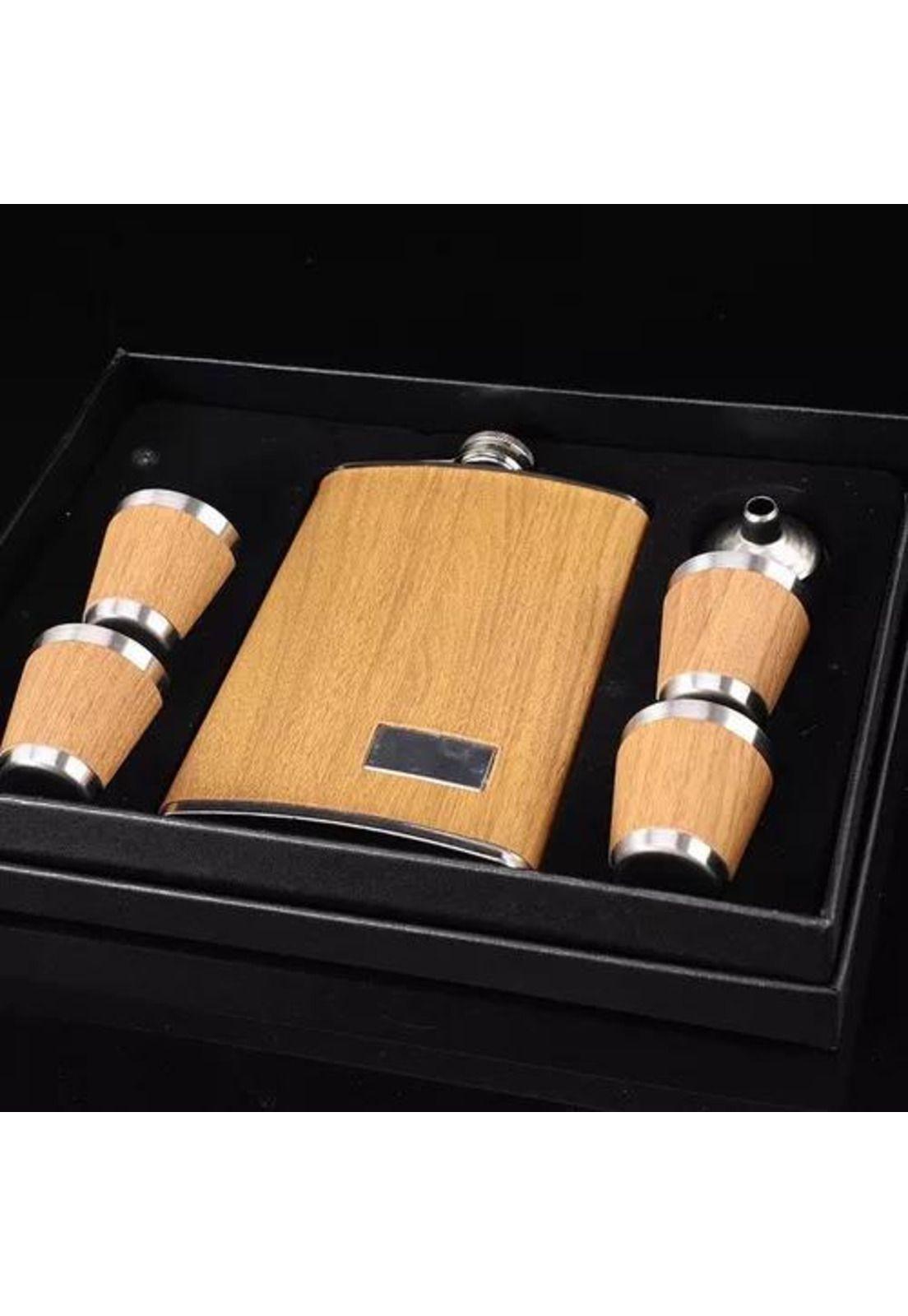 Set petaca 9 oz whisky inoxidable antifugas + 4 vasos-2