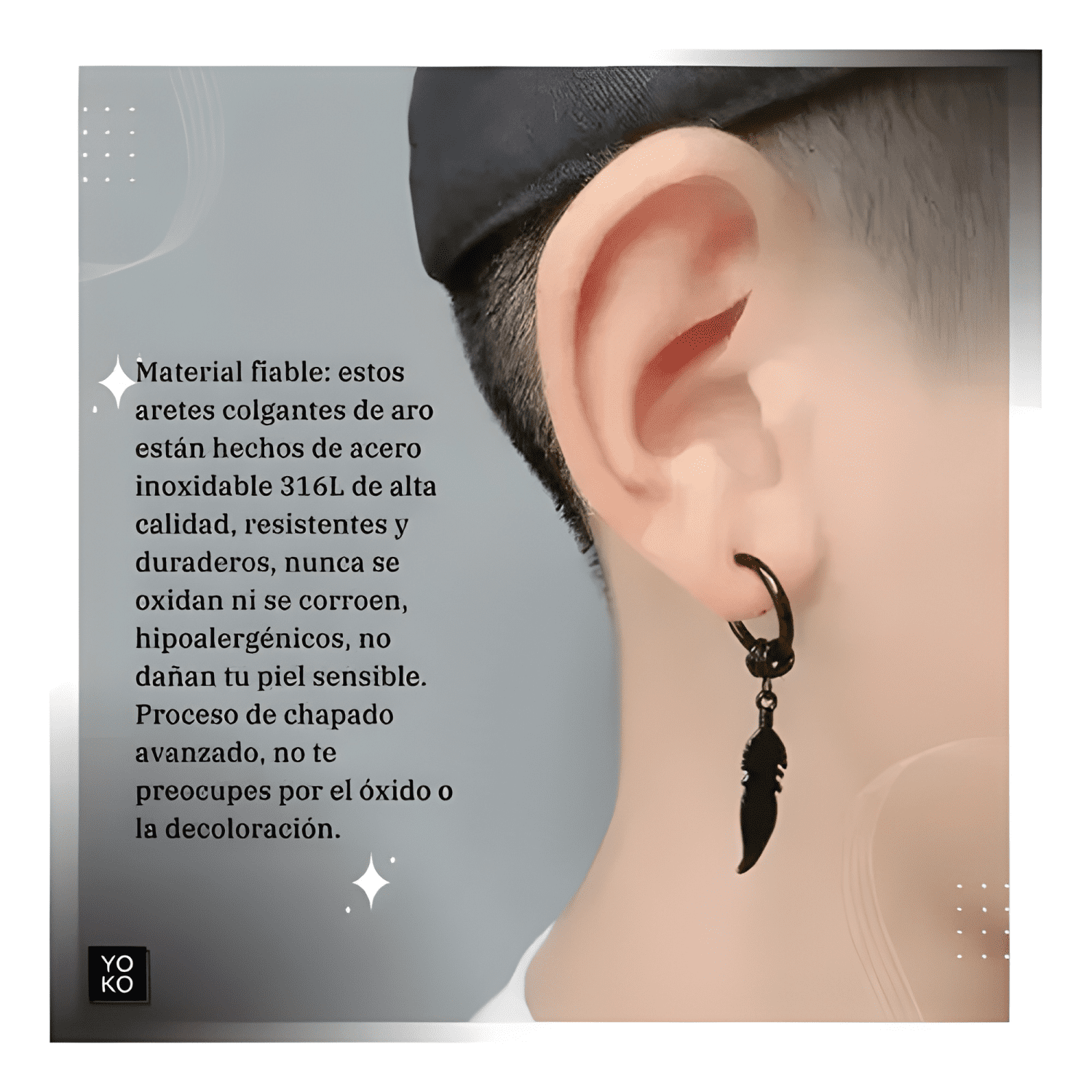 2 Pares Aros Hombre Mujer Pluma Piercing Acero Quirúrgico #4-2