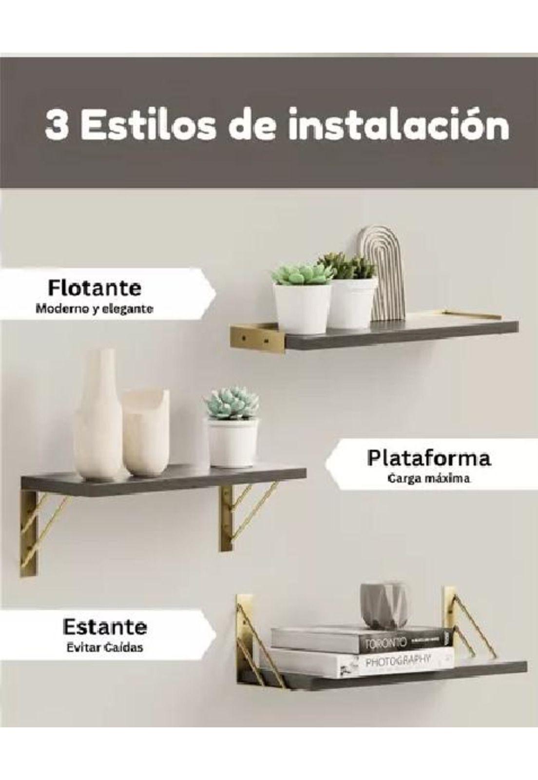 Repisas Flotantes de Madera Multipropósito Kit 3 Negro con Dorado-3
