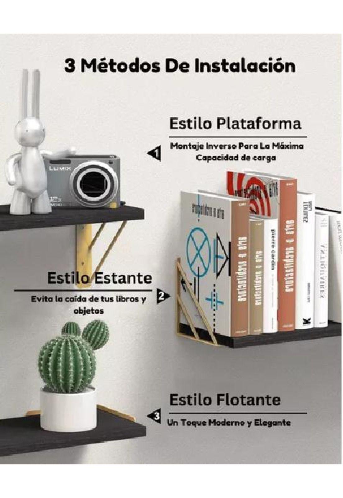 Repisas Flotantes de Madera Multipropósito Kit 3 Negro con Dorado-4
