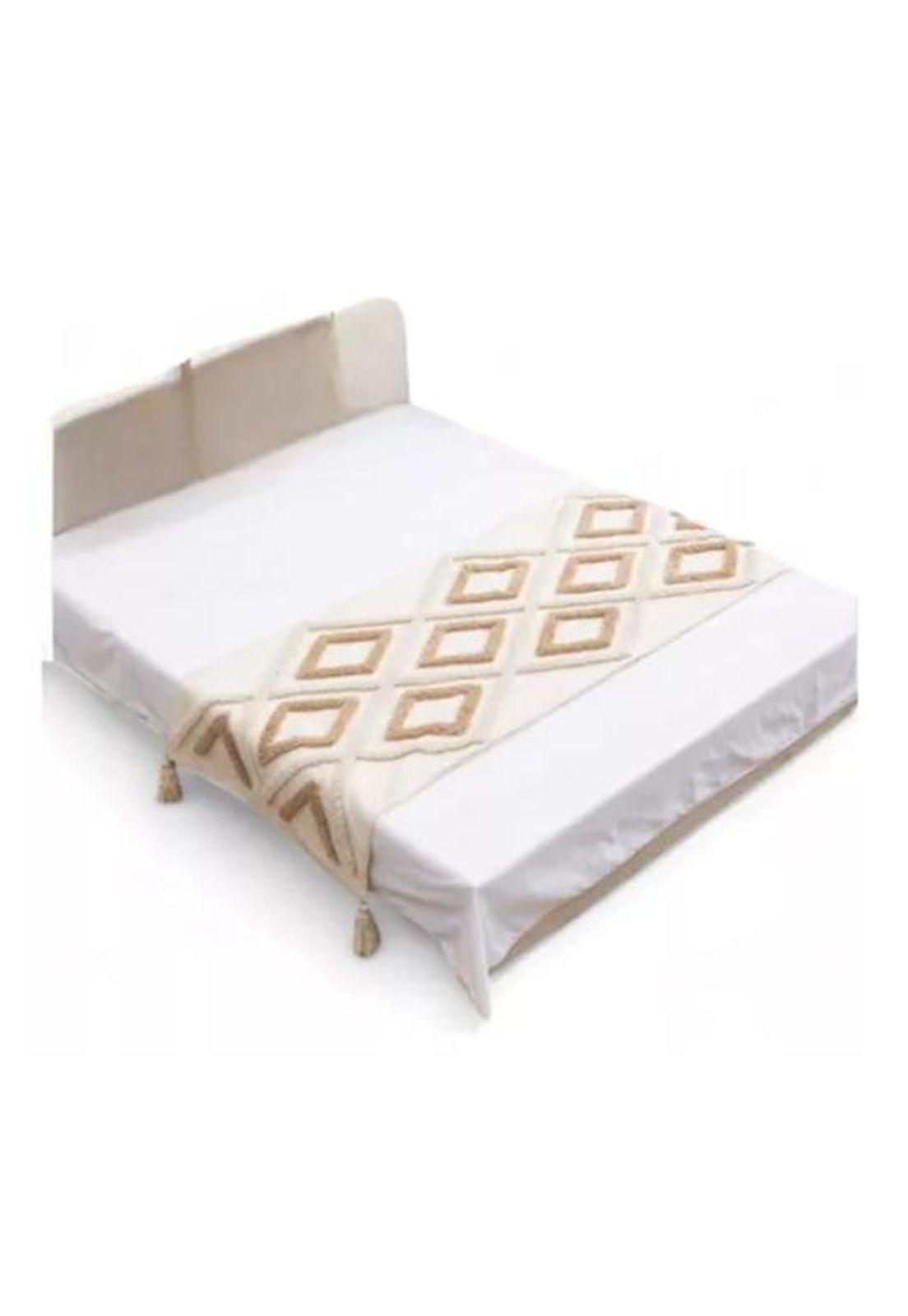 Piecera pie de cama boho bordada cama king y 2 plazas diseño 5 color blanco-1
