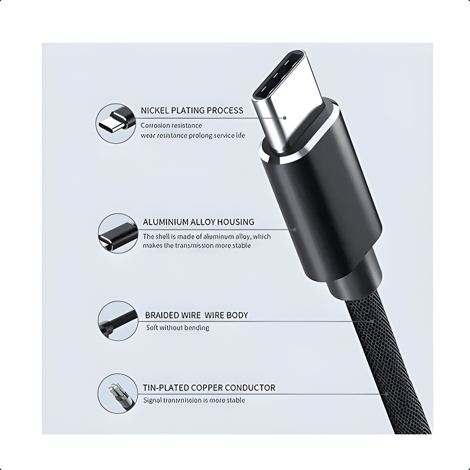 Cable trenzado reforzado USB c a micro USB 3 metros Negro-3